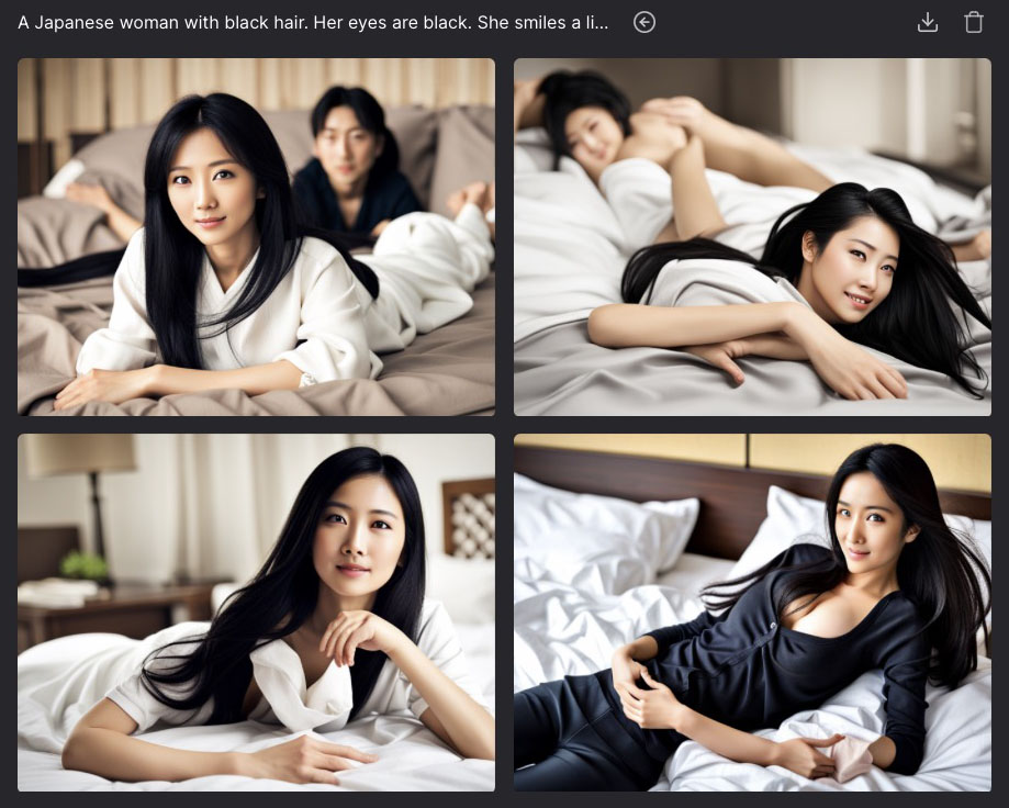 同じプロンプトでDreamStudioのStable Diffusion XL（SDXL）にて生成した結果。腕や手がまだ微妙なのであった。Stable Diffusion XL（SDXL）はBeta版なので、正式版で改善されることを期待したい。