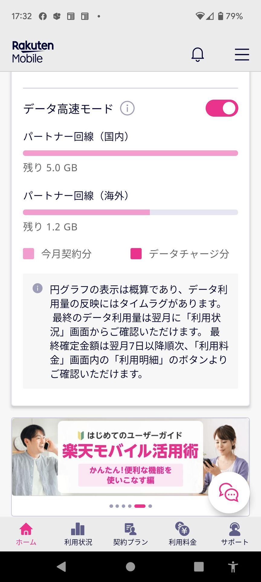 今回の結果……使用データ量0.8GB、残り1.2GB。少しどころか半分以上残った。