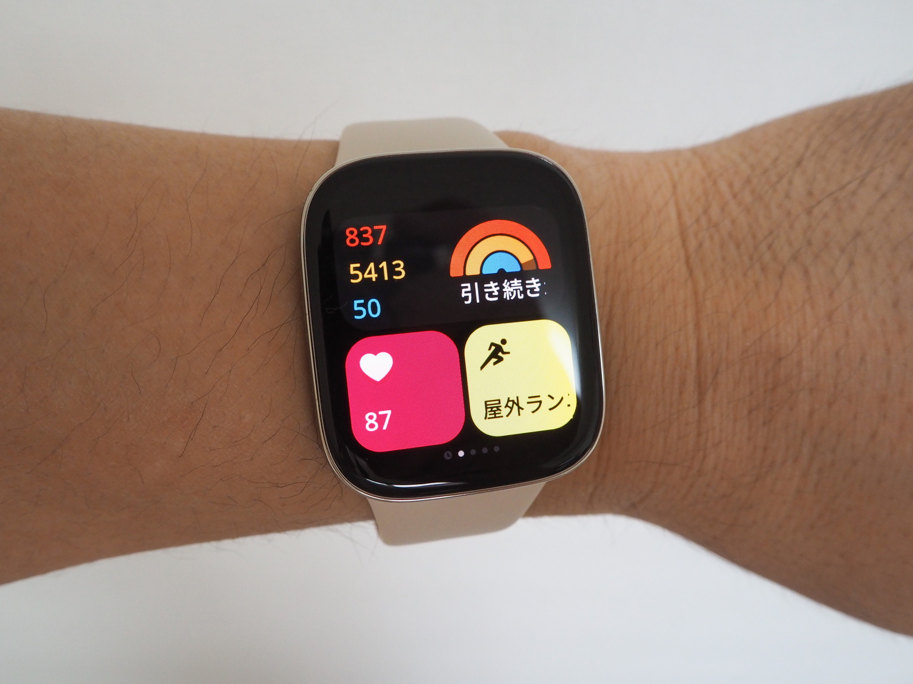 画面が大きいのでトレーニング成果も確認しやすい。機能やアプリは並べ替えも可能だ