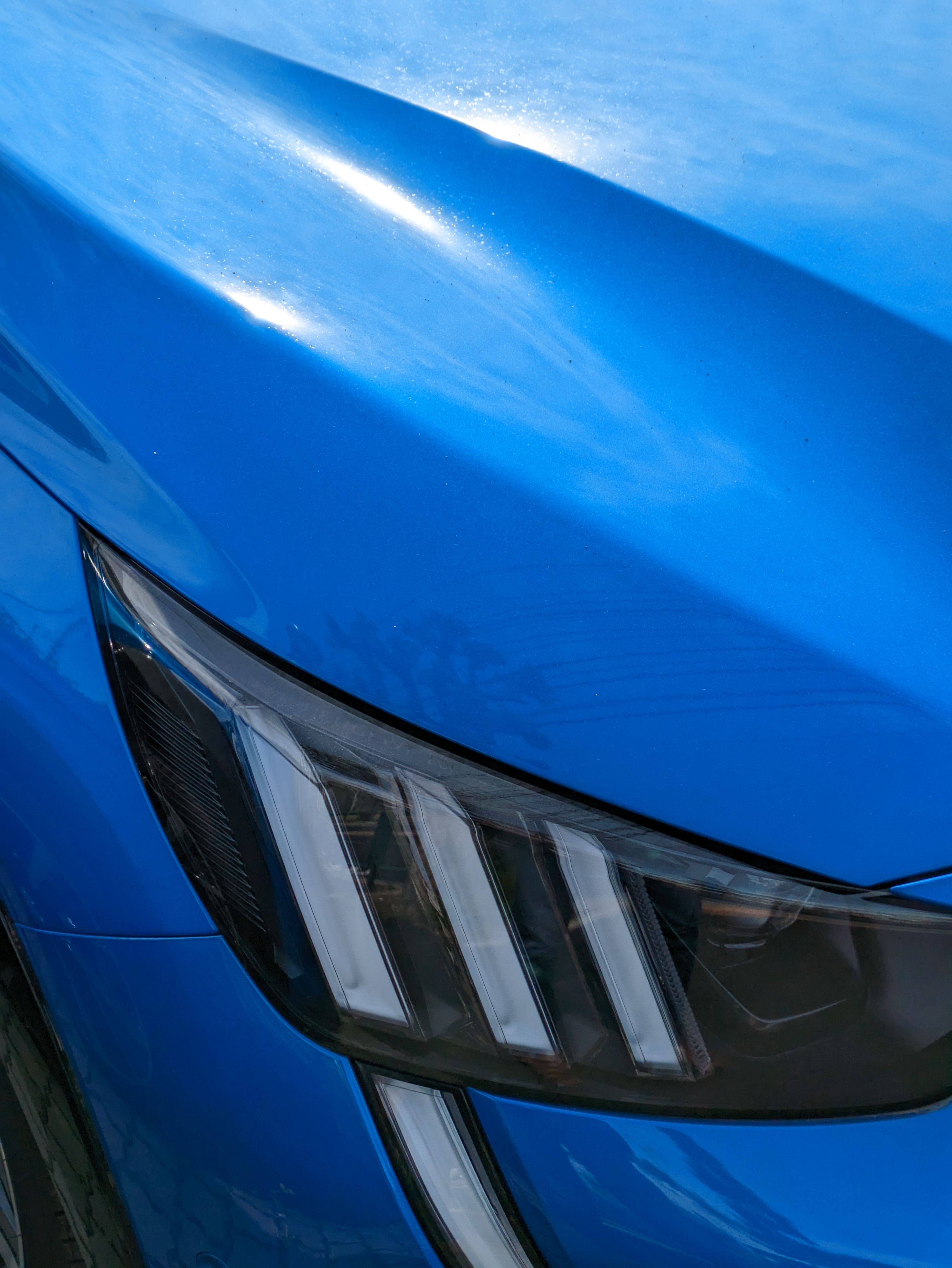 カラフルな輸入車をアップで。深いボディ塗色とボディラインによるグラデーションも鮮やかにキャプチャーできた