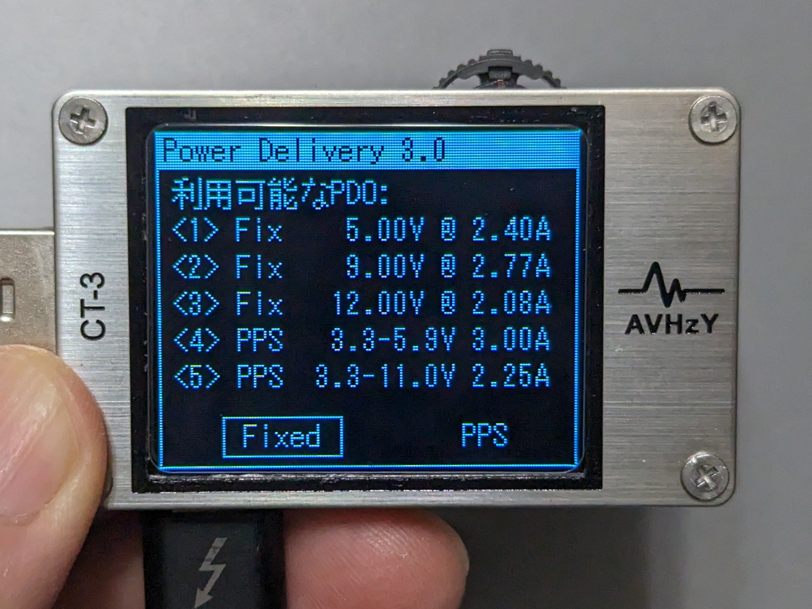 2ポート同時利用時の1ポート目。電流がややいびつな値だ。出力は最大25W