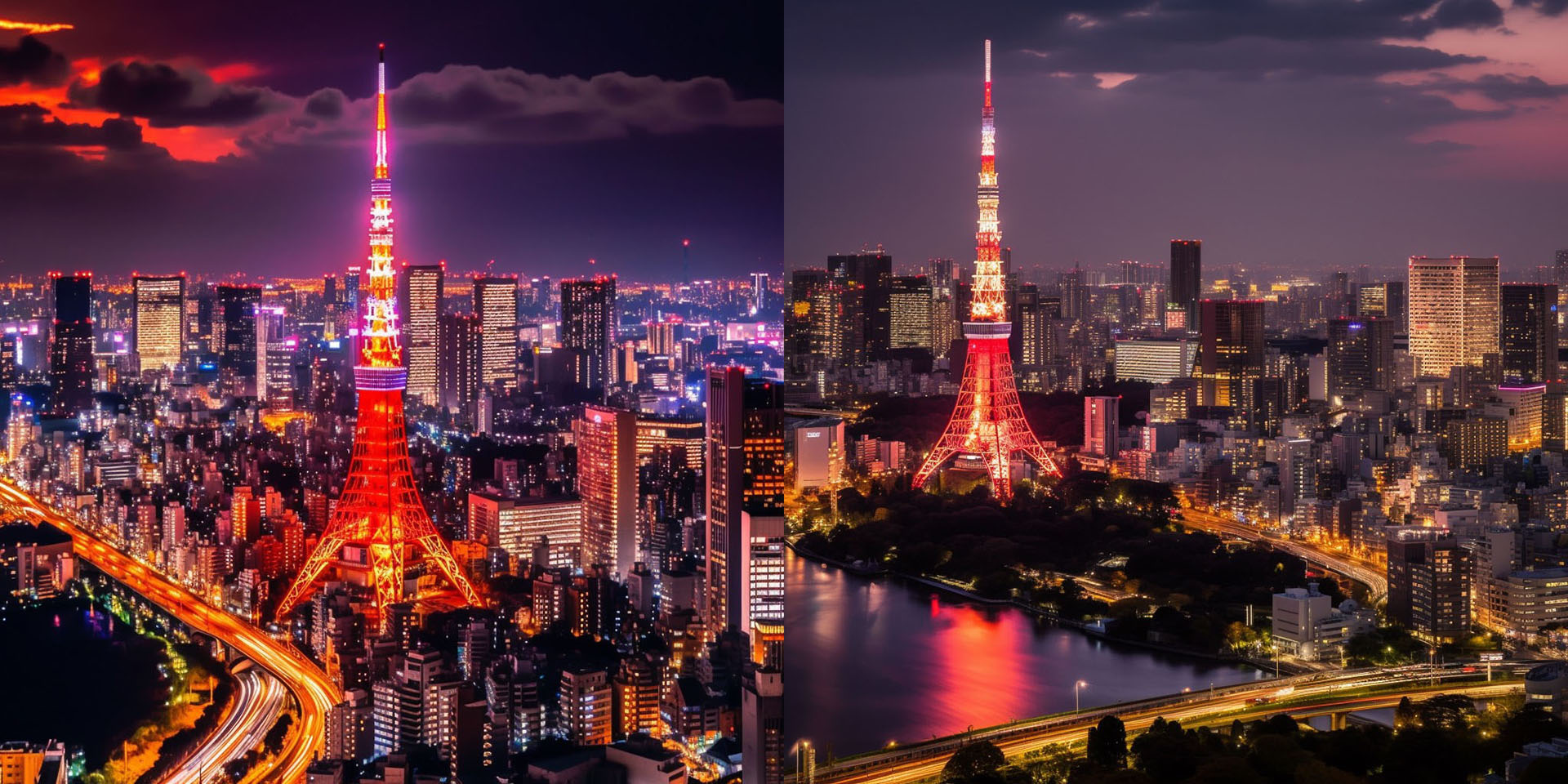 最近のMidjourneyは「東京タワー」をかなりそれっぽく描くようになったと思う。ので、出力されるとすぐに「お〜イイねぇ」と感嘆する。のだが、「キレイだけどその方向で東京タワー見たらすぐ横に麻布台ヒルズが……」とか「東京タワーの横に水辺はないんですが……」といった矛盾が見つかりがち。