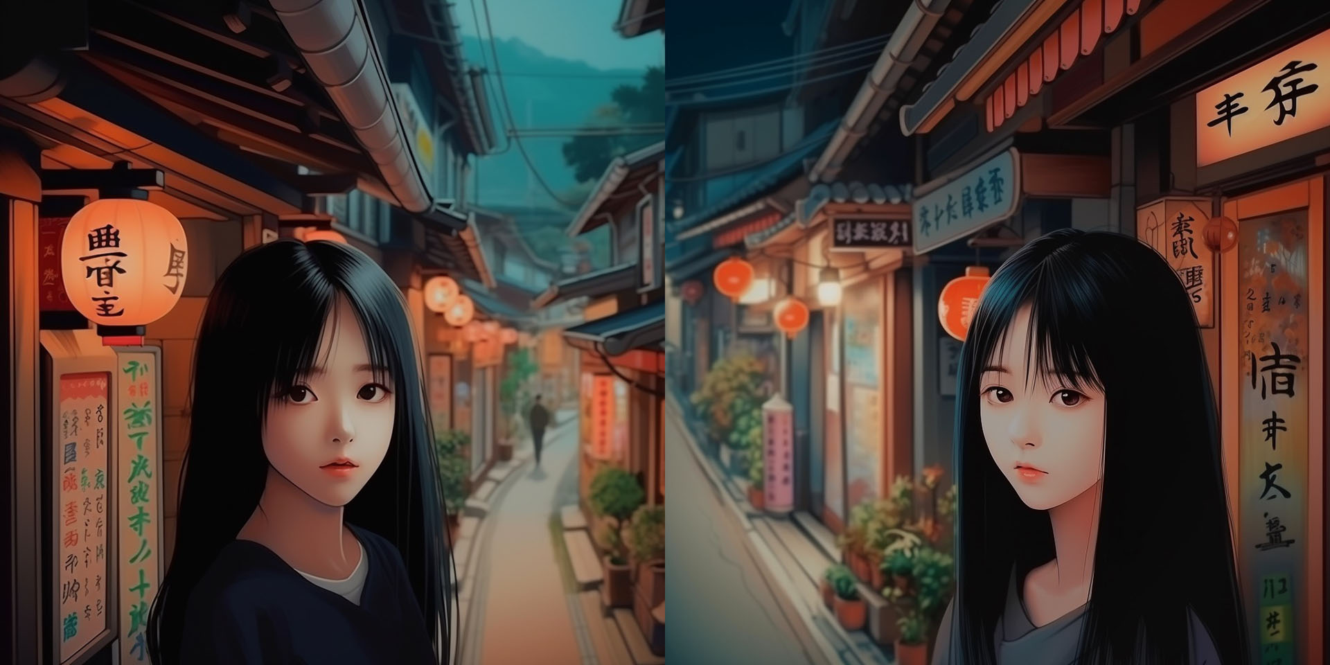 あっ、じゃあこうすれば？　こんなふうに、美女観光客を手前に描かせて、背景が日本の街角、みたいな。そうすれば美女に目が行って、日本語じゃない謎の文字列に注意が行かないっていう……チガーウ！　そういうコトじゃナーイ！