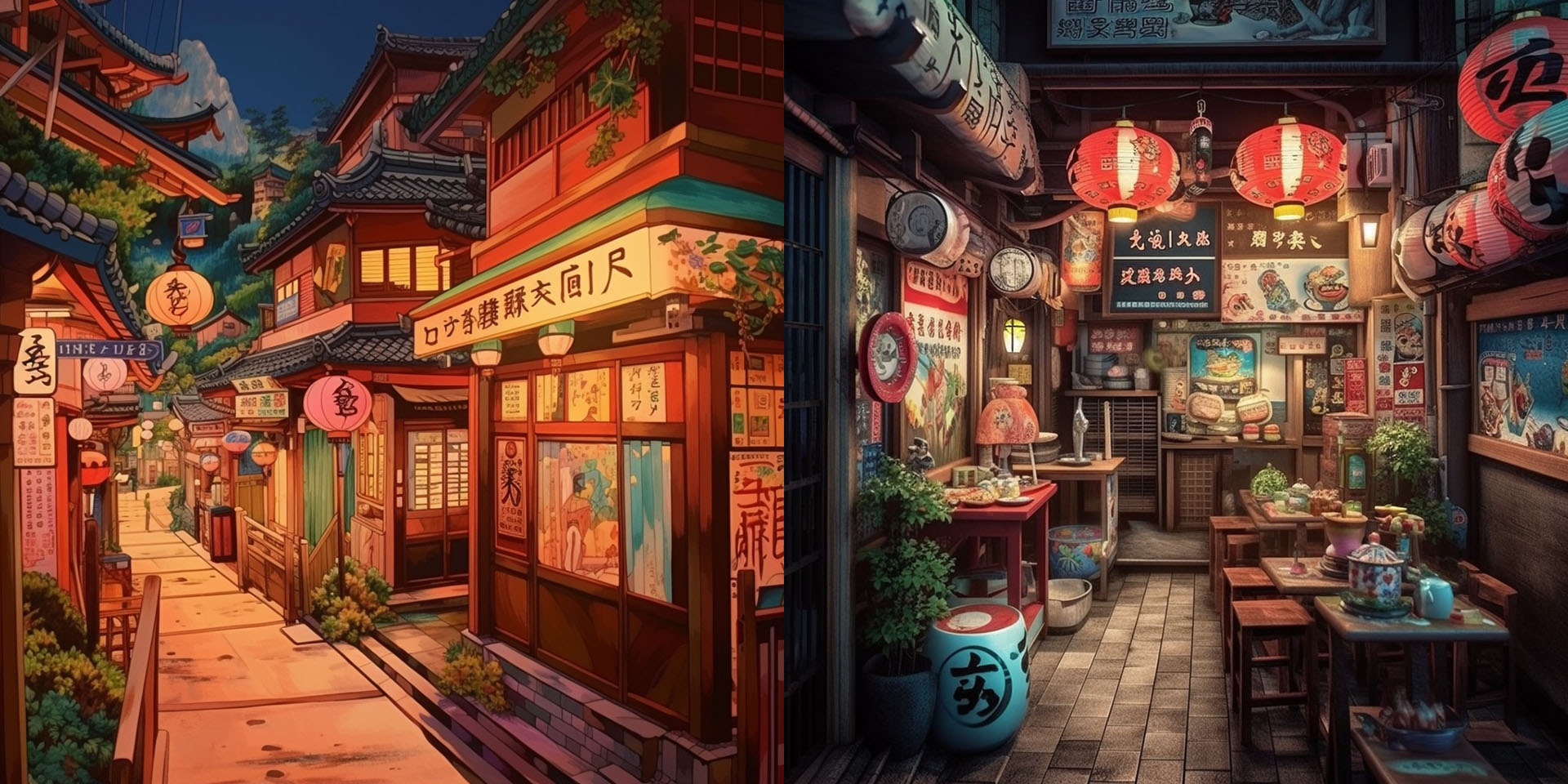 まずは日本の街角を生成。観光地の繁華街にある狭い商店といった設定だ。またエセ日本語だらけである。ともあれ、左側のを使うことに。つまり校正することに。