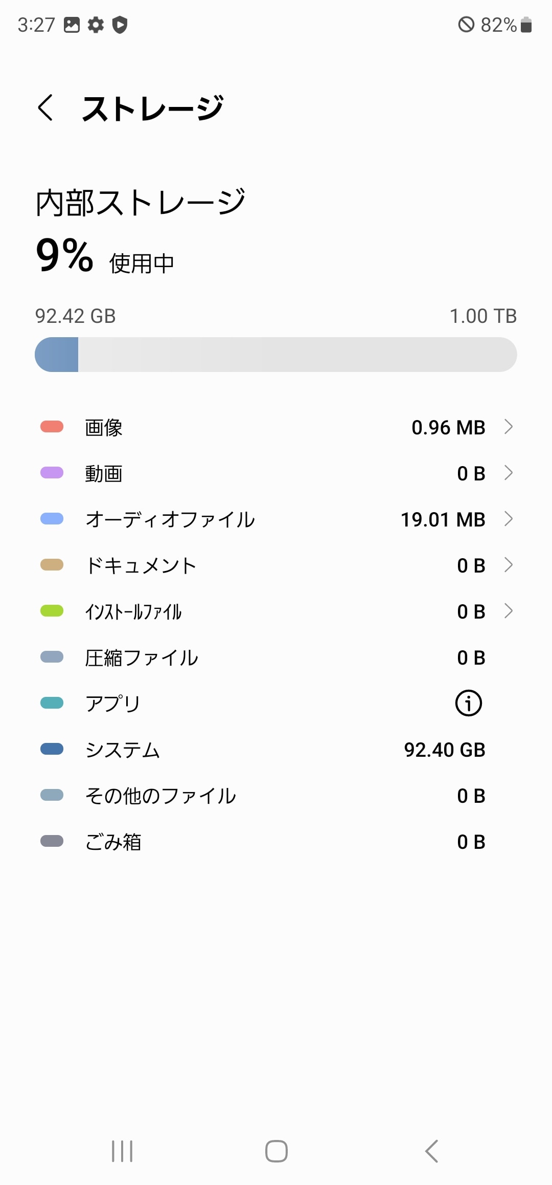 ストレージが1TBあることを確認できる