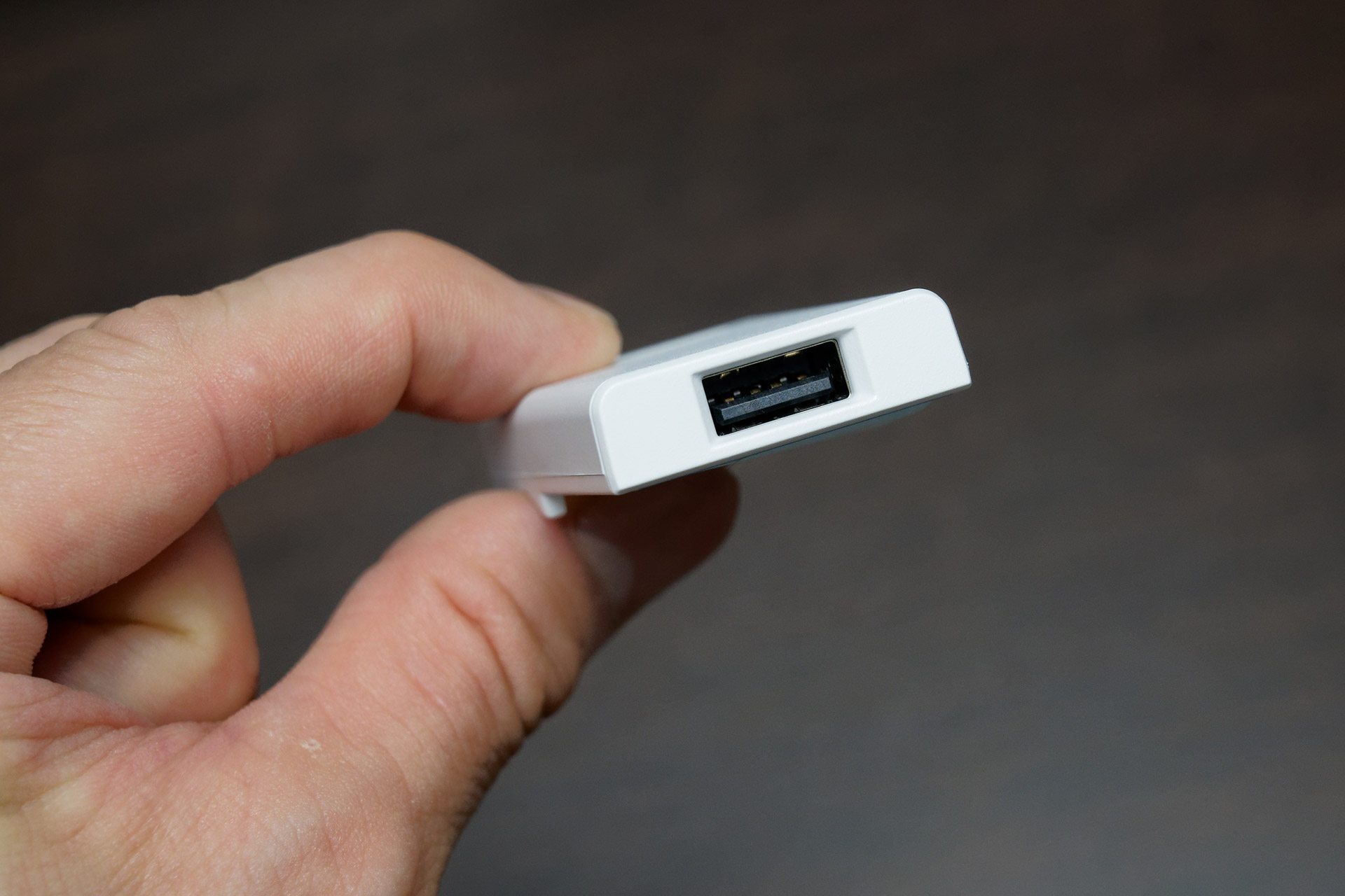 意外と小さいアダプター。USB Type-Aみたいなポートがある