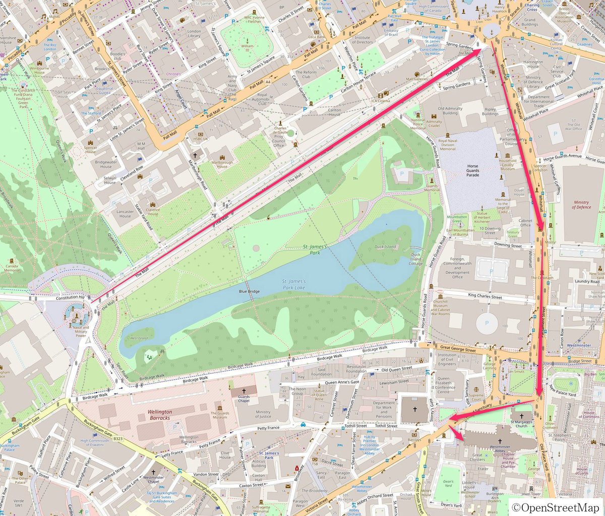 図1：戴冠式の更新ルート（（C）OpenStreetMap）