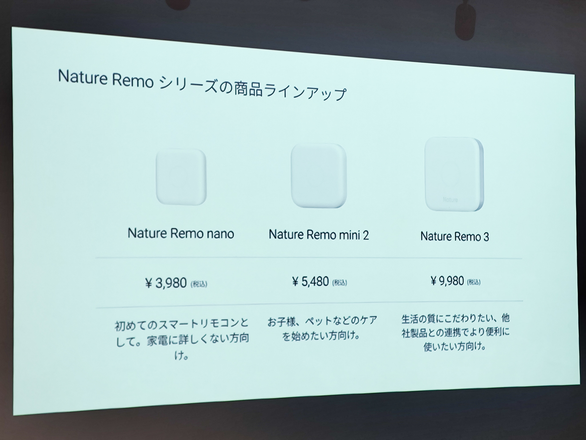 「Nature Remo nano」はエントリーモデルとして位置づけられる