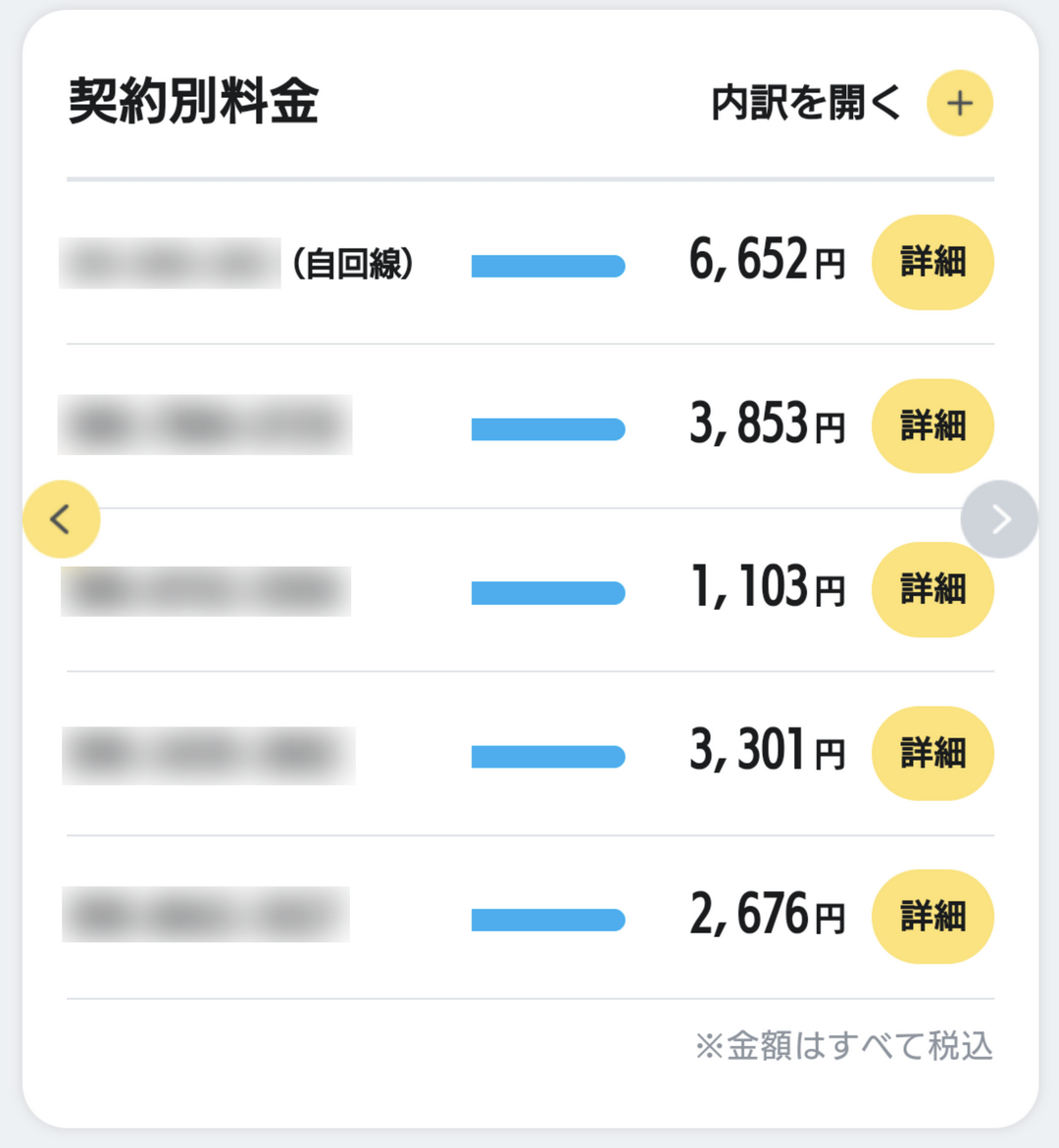 通話料や付加サービス料などを加えた各回線の料金はこんな感じ。上3つは自分のメイン回線とhome 5G、5Gデータプラスの回線なので今回は変更の余地なし。下の2つ、自分のサブ回線と家族のメイン回線をirumoに変更することで料金削減を目指す