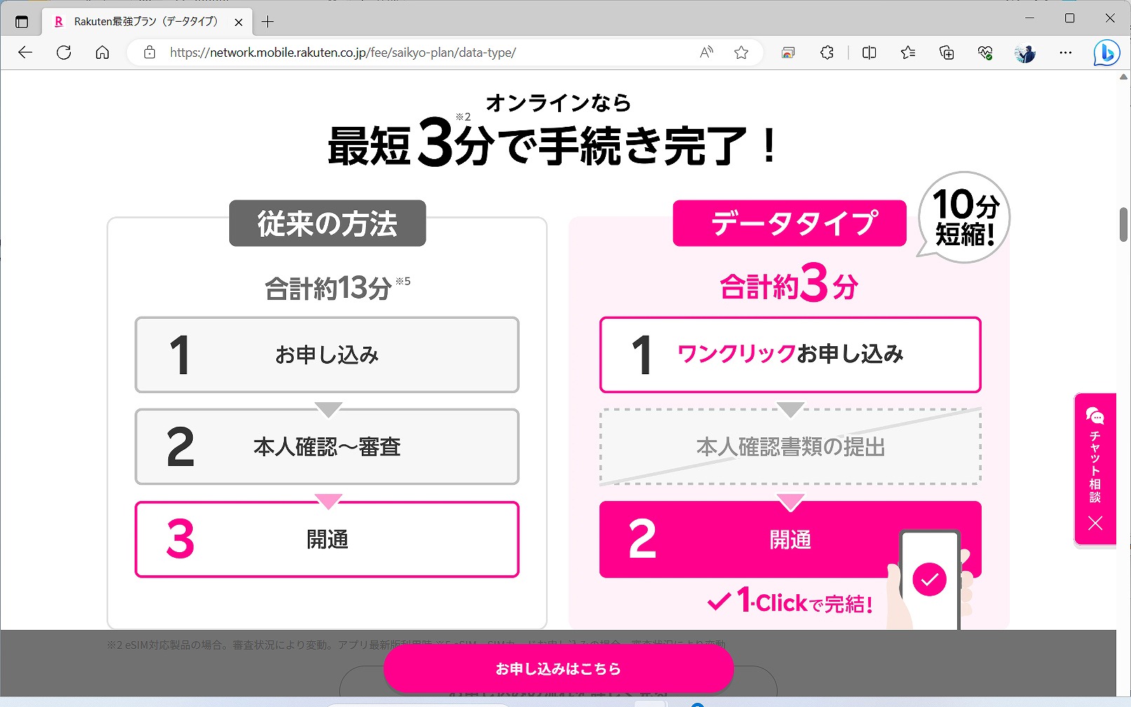 楽天モバイルでは、通常の申し込みに比べ、約10分、時間を短縮できるとしている