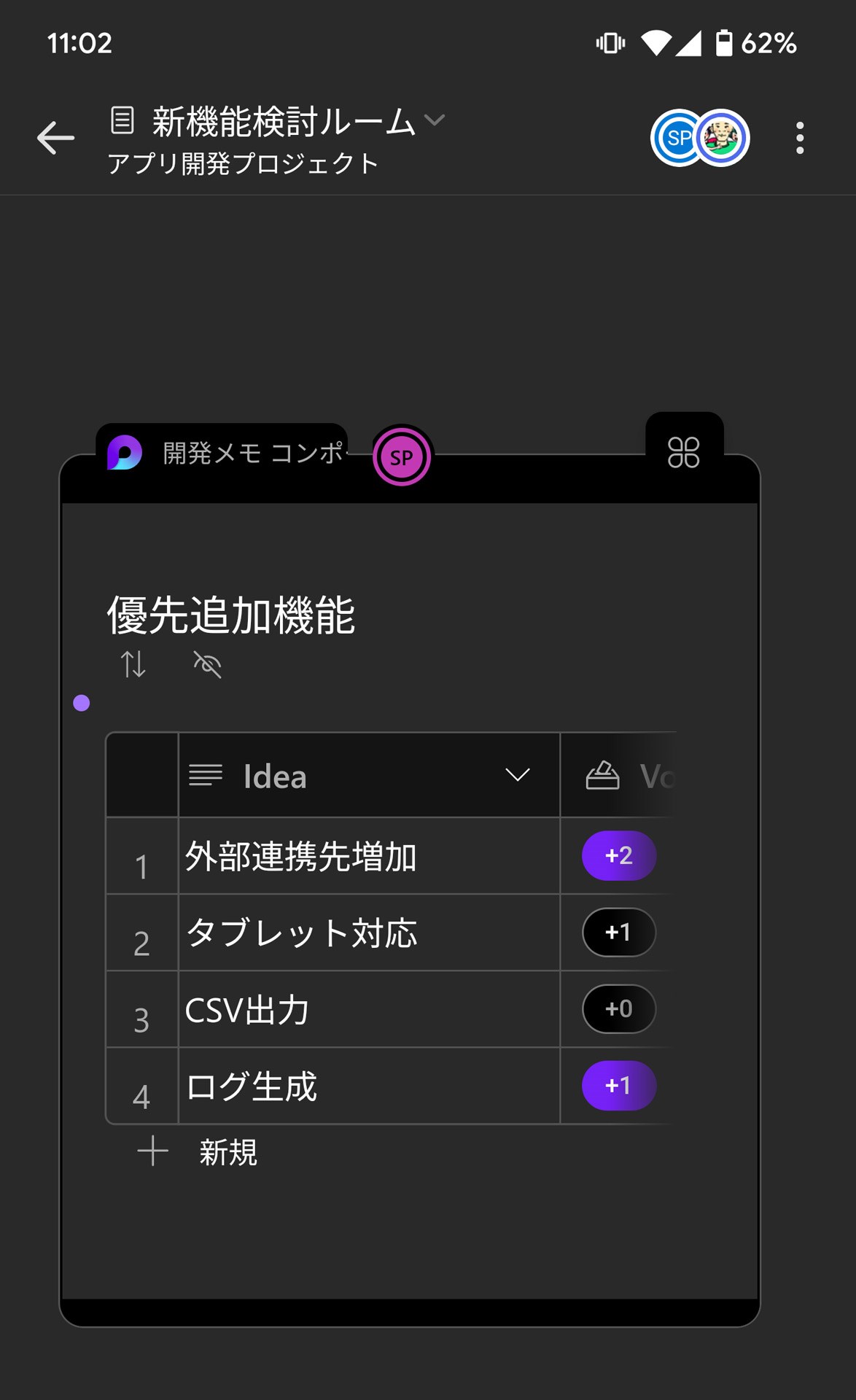 コンポーネント化された投票の要素。残念ながらコンポーネント化の操作はAndroidアプリからはできない
