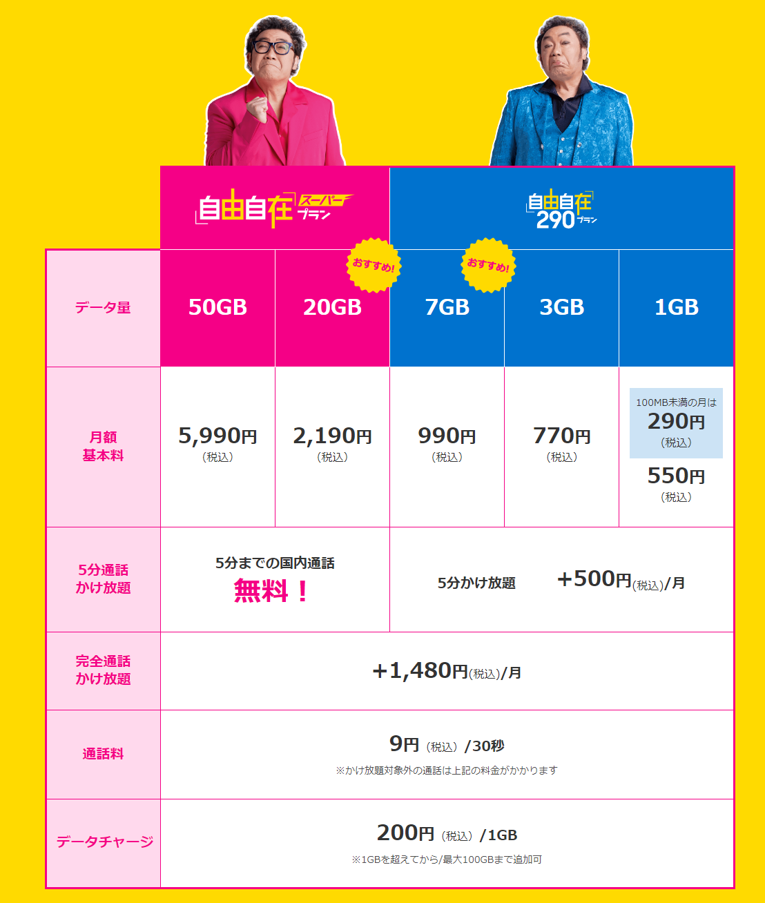プランは豊富で、通話料金も低価格というのが注目のポイント