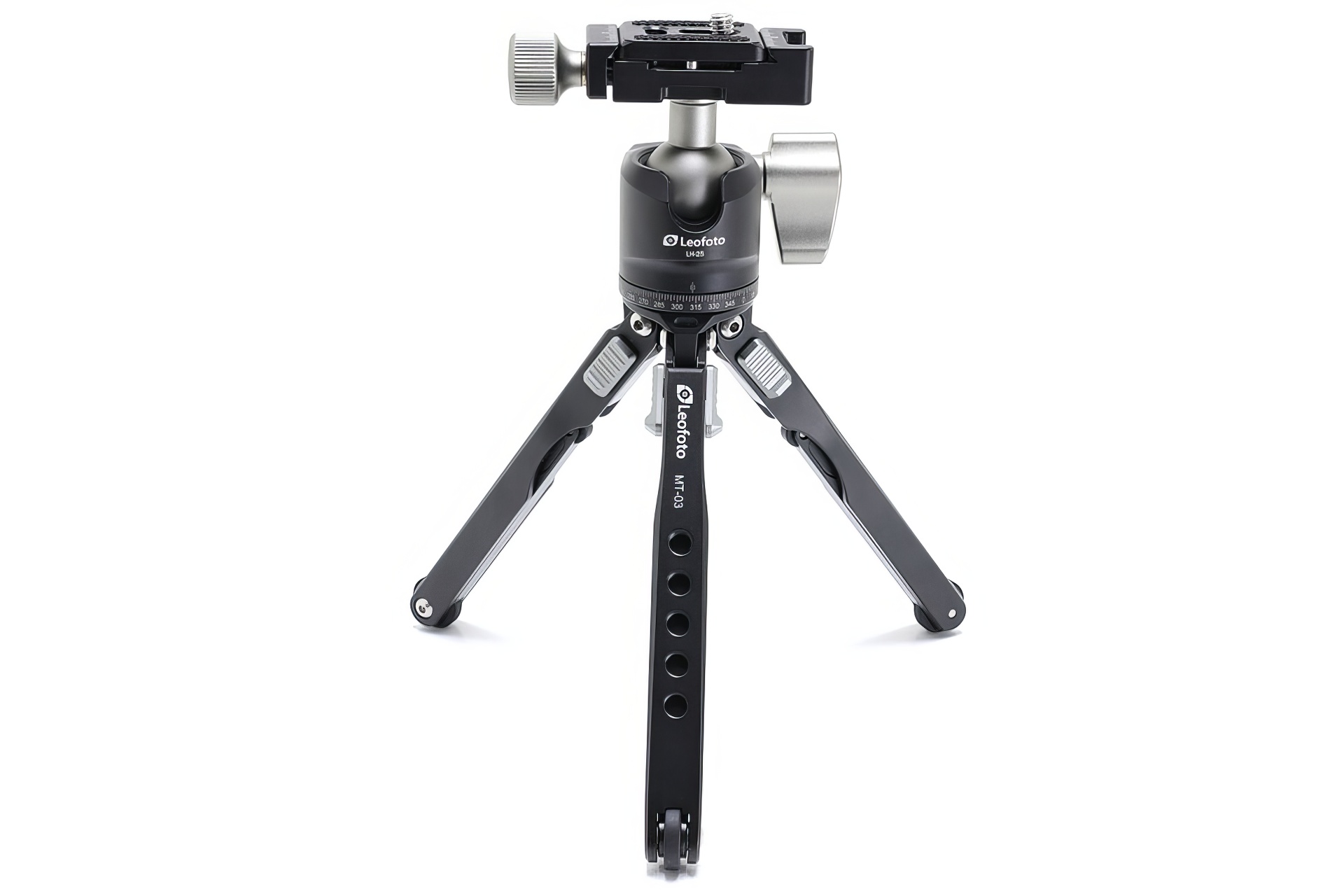 Leofoto「MT-03+LH-25」は収納時の長さが212mm（雲台含む）のミニ三脚で、重さは340g。アルミ製で耐荷重は5kg。メーカー価格は2万7500円。三脚部のみの「MT-03」も販売されており、メーカー価格は1万6500円。MT-03の収納時の長さは143mmで重さは162g。