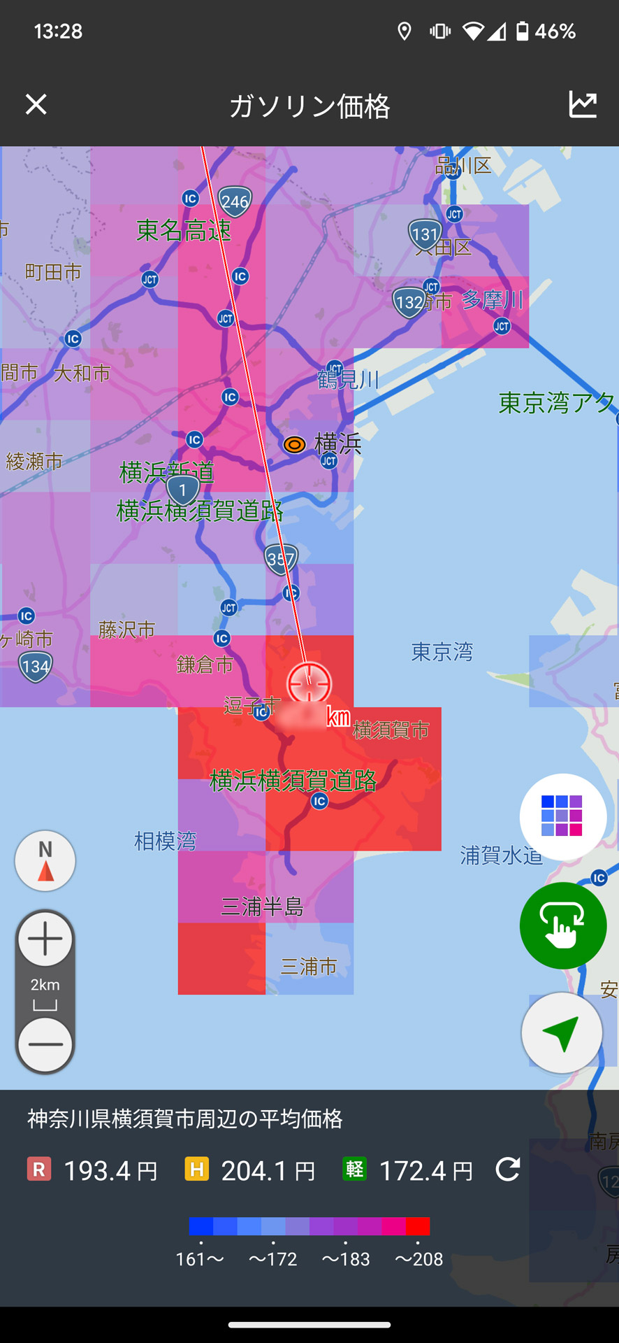 ヒートマップでは、青が安価、赤が高価であることを意味する