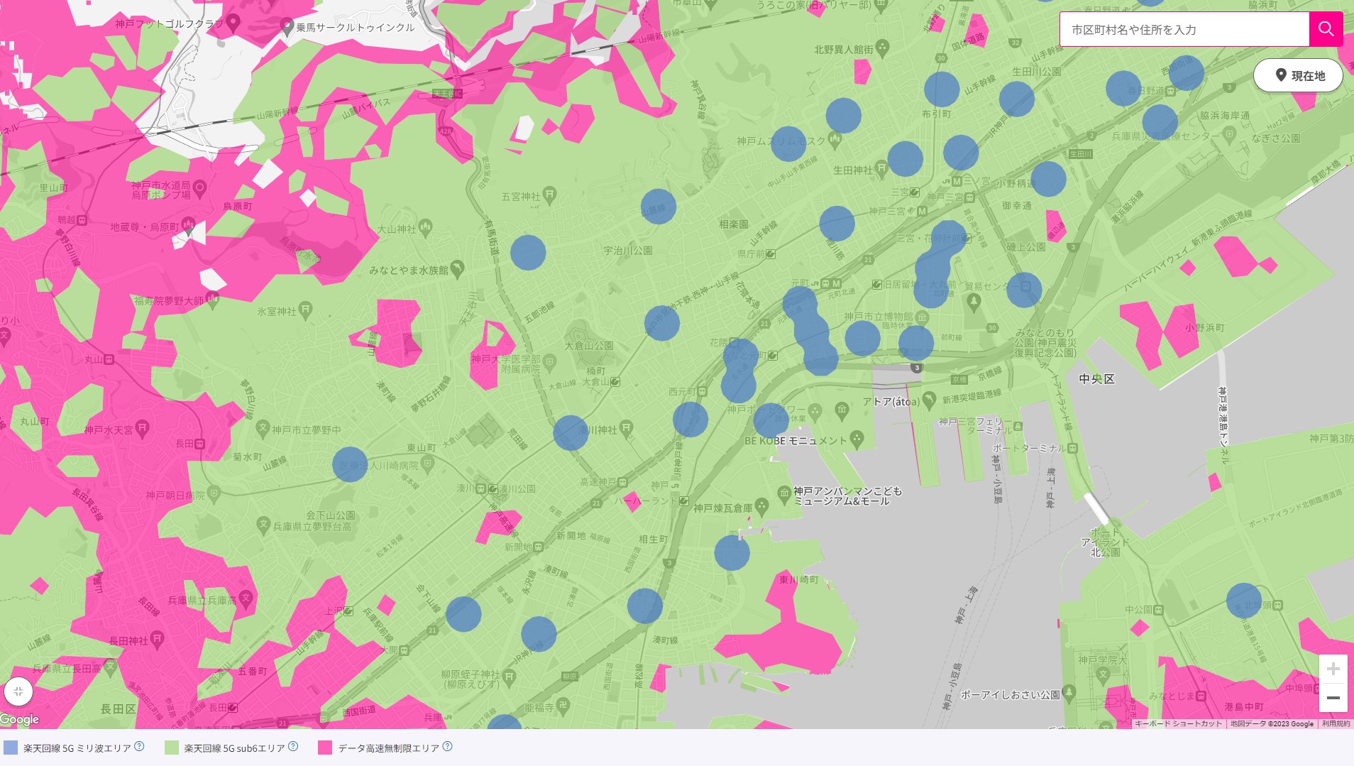 楽天モバイルのWebサイトにあるエリアマップより。