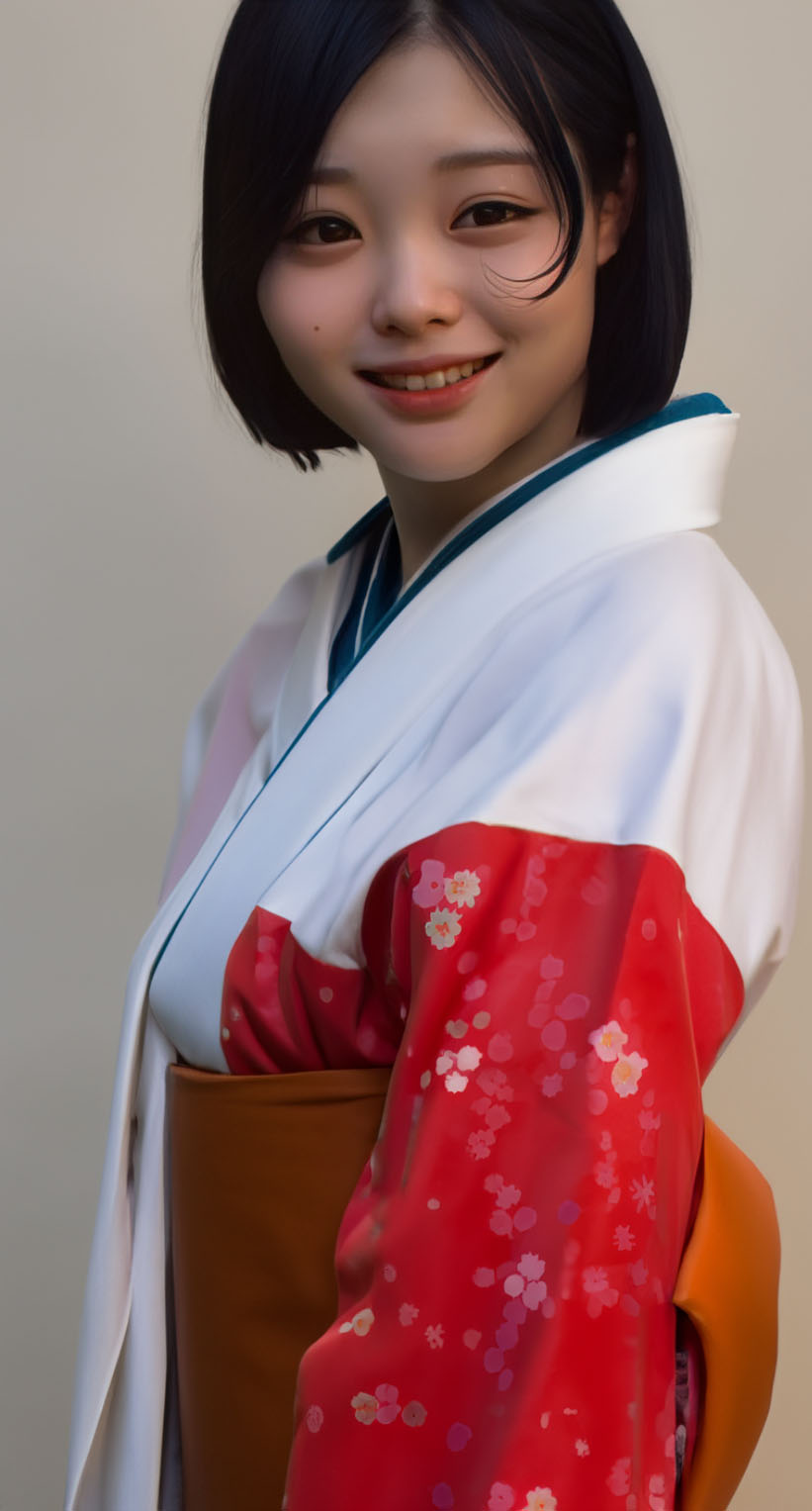 「和服を着たショートカットの女性」というプロンプトを入れて生成拡張したもの。