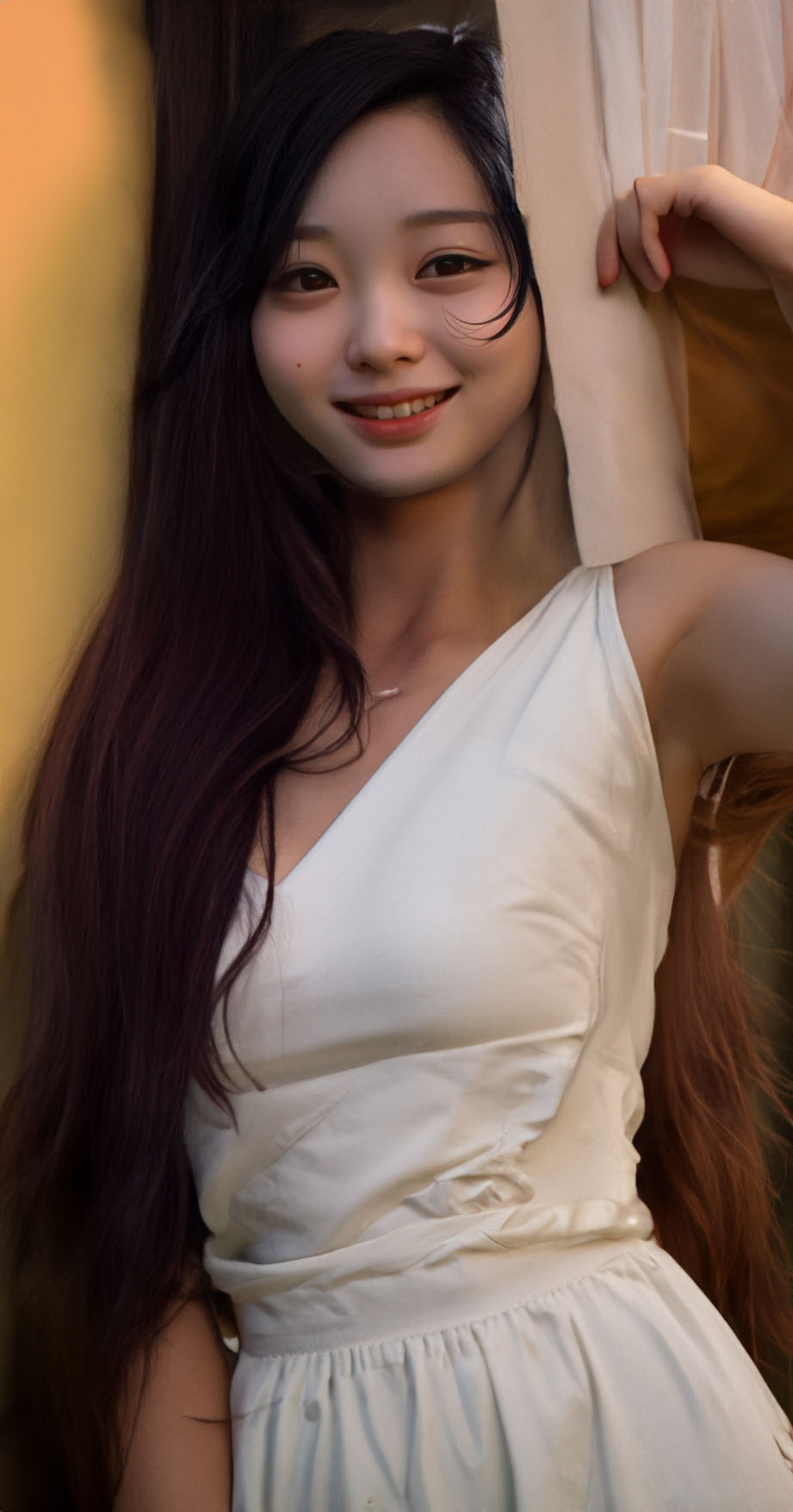 「ドレスを着たロングヘアの女性」というプロンプトを入れて生成拡張したもの。