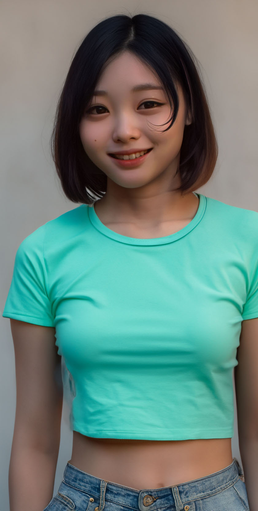 「Tシャツを着た女性」というプロンプトを入れて生成拡張したもの。