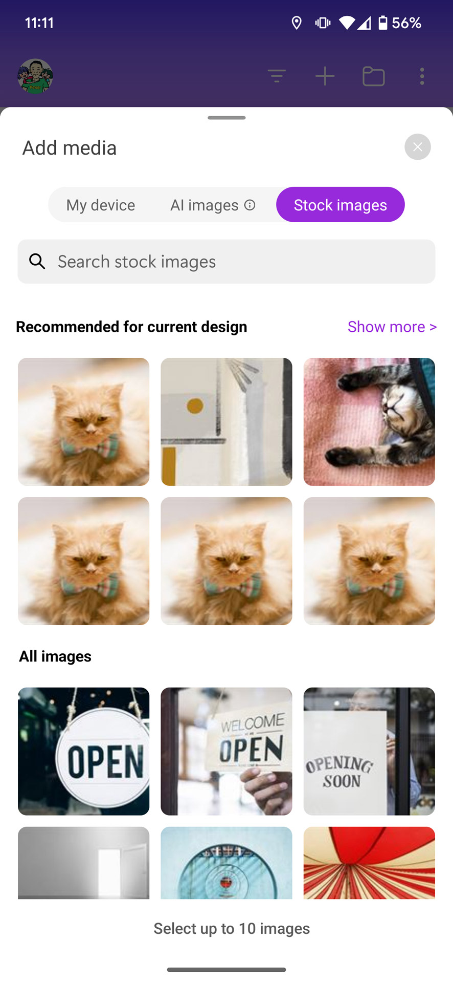 ストックイメージなどからデザインに配置する画像を選択可能