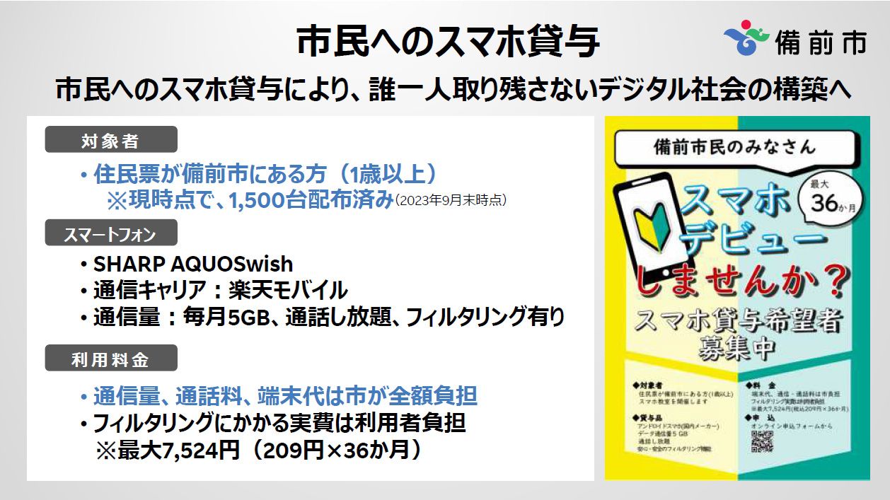 市民に対してスマートフォンの端末を無料で提供