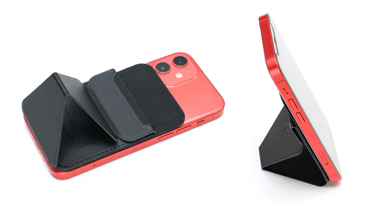 展開するとスタンドになる。横置きにも対応。