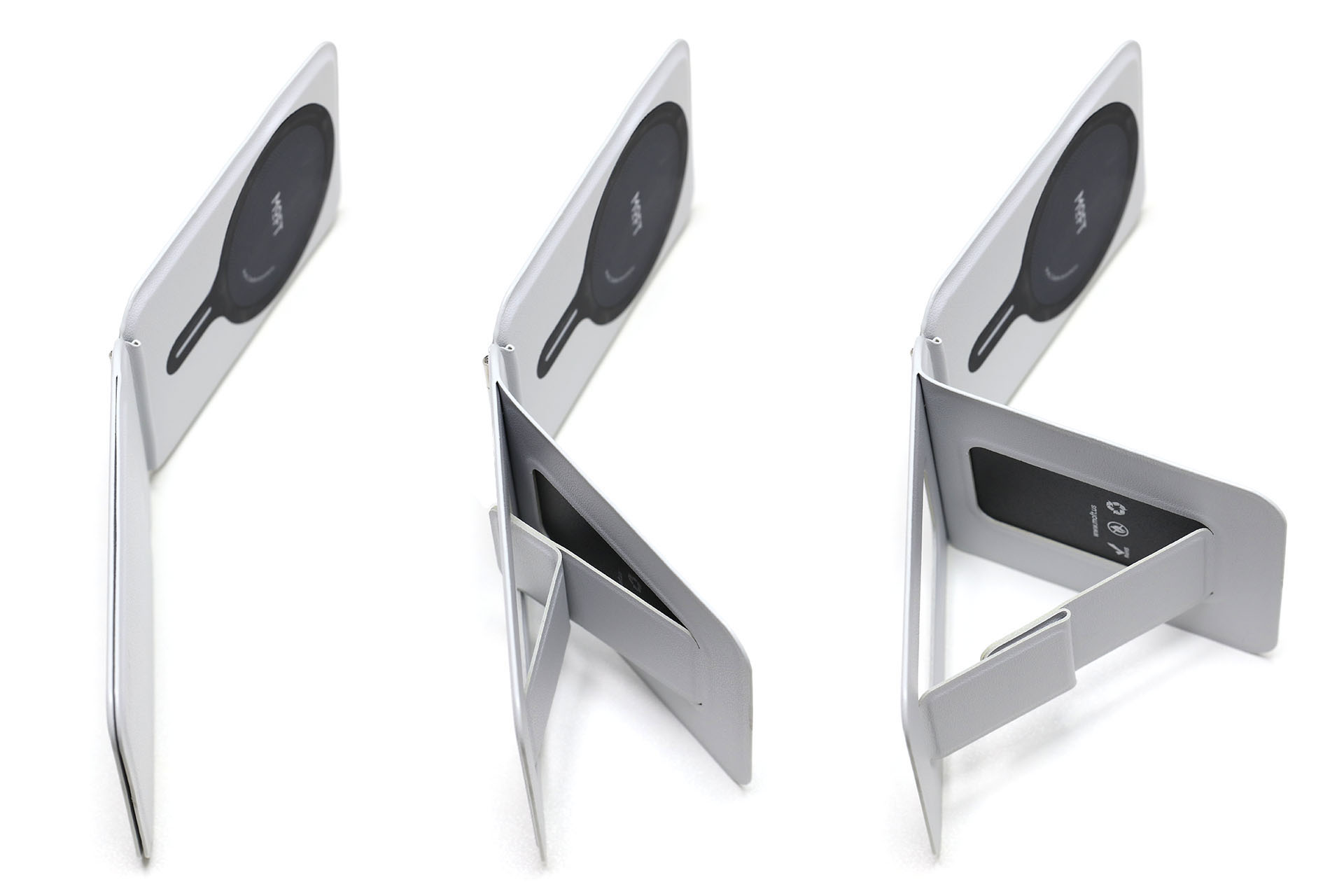 こちらは脚が展開する様子。開ききったところで底部近くをつなぐパーツどうしがマグネット吸着して安定する。