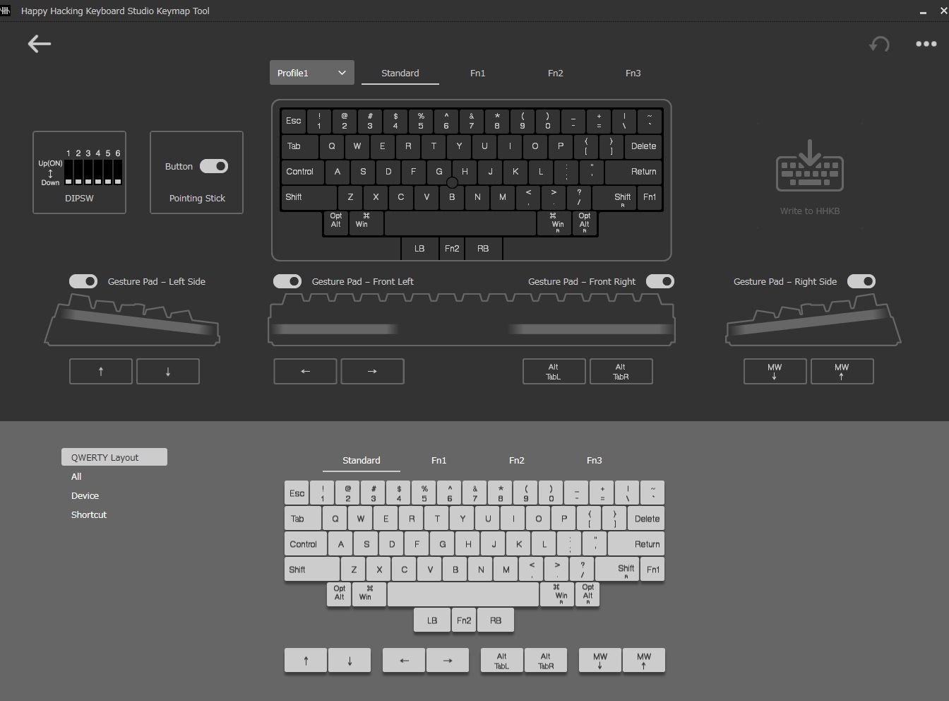 HHKB Studioのキー配列をカスタマイズするためのキーマップ変更ツール。Windows版とMac版が用意されている。