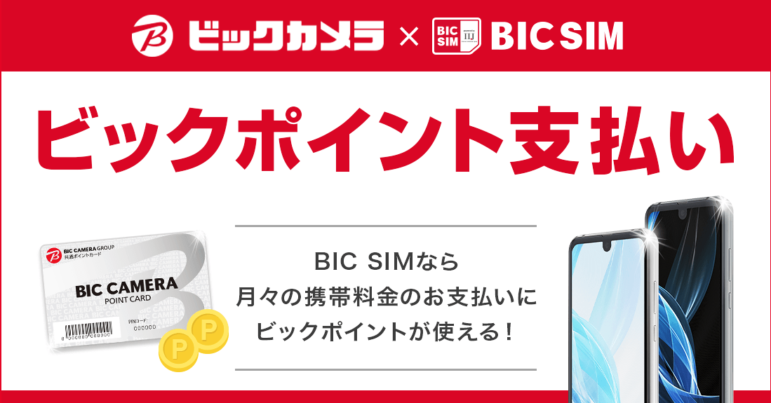 BIC SIMならビックポイントで携帯電話料金を支払える。