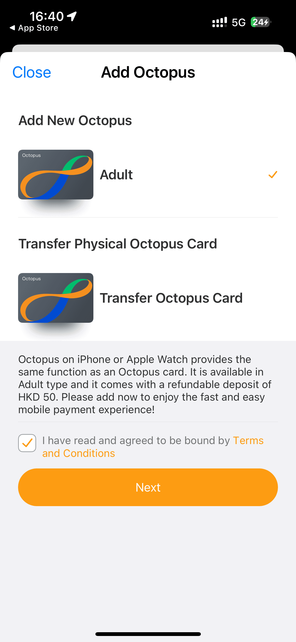 カードを追加してApple Payでチャージ