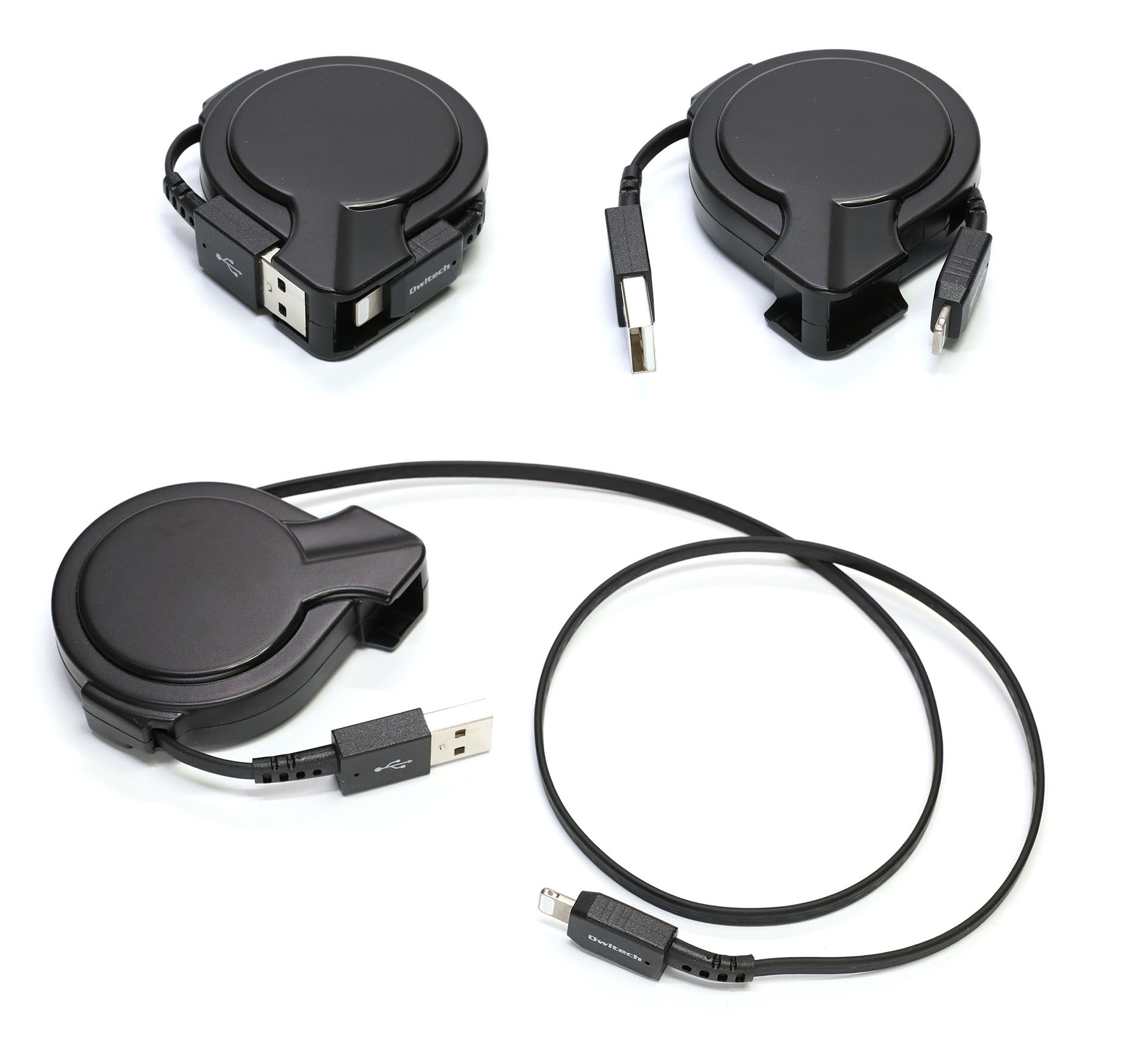 Owltechの初代katamaki。<a href="https://www.owltech.co.jp/product/cbkralt" class="strong bn" target="_blank">USB-A/Lightningタイプ</a>（直販価格3080円）と<a href="https://www.owltech.co.jp/product/cbkrpac" class="strong bn" target="_blank">USB-A/USB-Cタイプ</a>（直販価格1980円）がある。どちらもケーブルとしての最大転送データ転送は480Mbps。最大電圧電流は、USB-A/Lightningタイプが5V/3.0A、USB-A/USB-Cタイプが5V/2.4A。ケーブル（フラットタイプ）は最長75cmまで引き出せる。