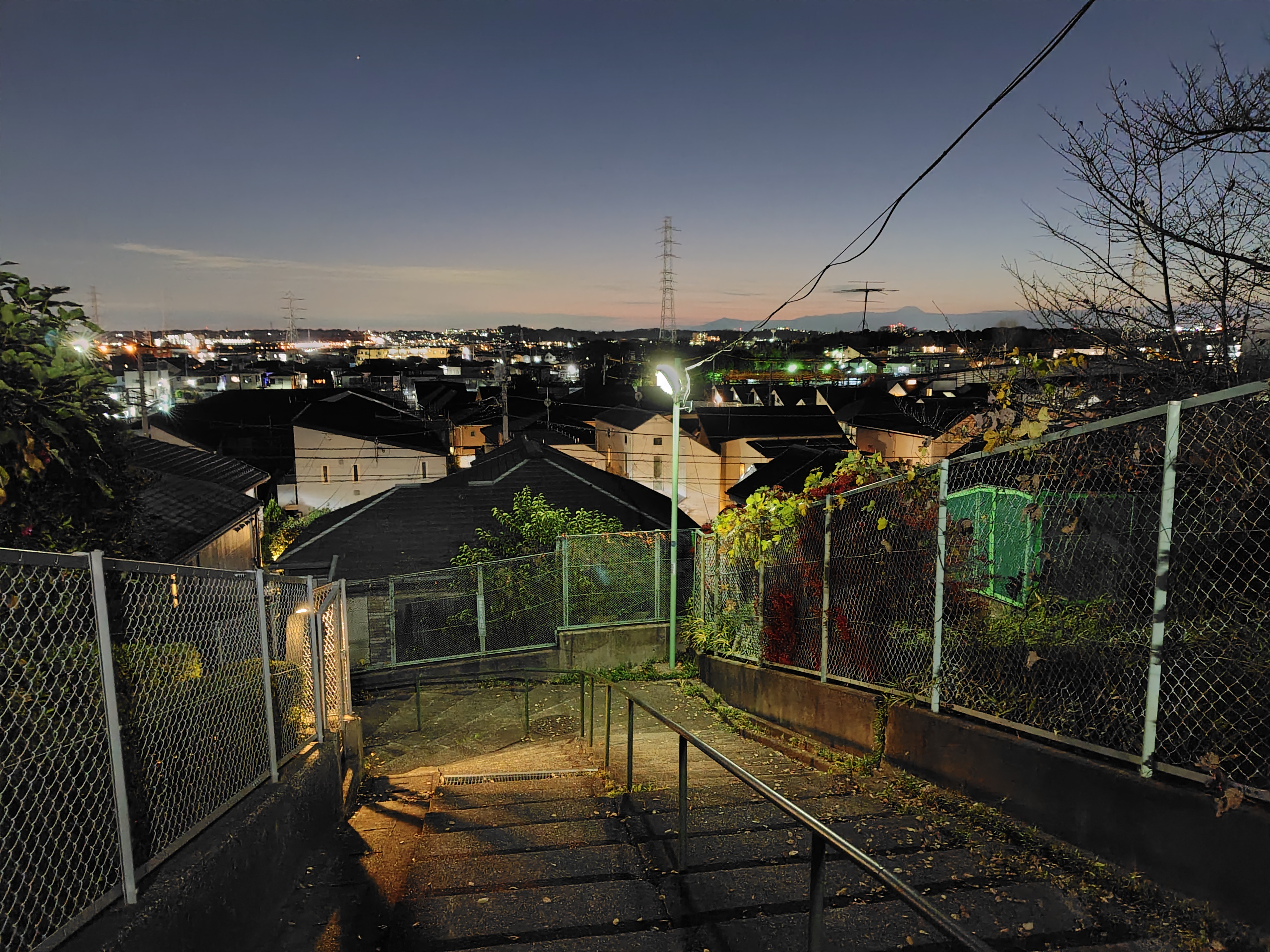 「AQUOS sense8」は大型センサー、光学式手ブレ補正機能搭載と暗所には比較的強い端末だ。国分寺崖線を歩いていてふと気付いたこんなシーンも自然な仕上がりでキャプチャーできる。優しく見た目に近い写りがいい。星も空に確認できる