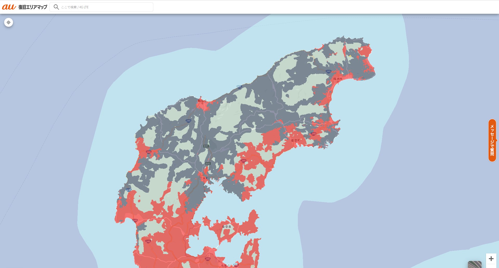 au　4日9時時点の復旧エリアマップ