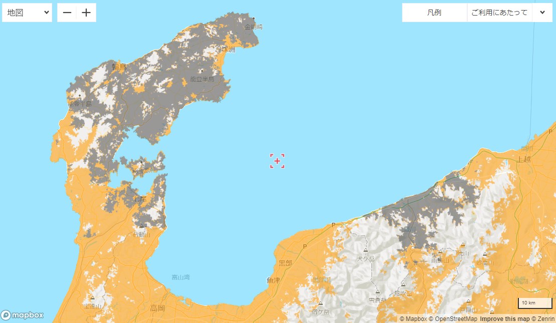 ソフトバンクの復旧エリアマップ（1日23時10分ごろのもの）