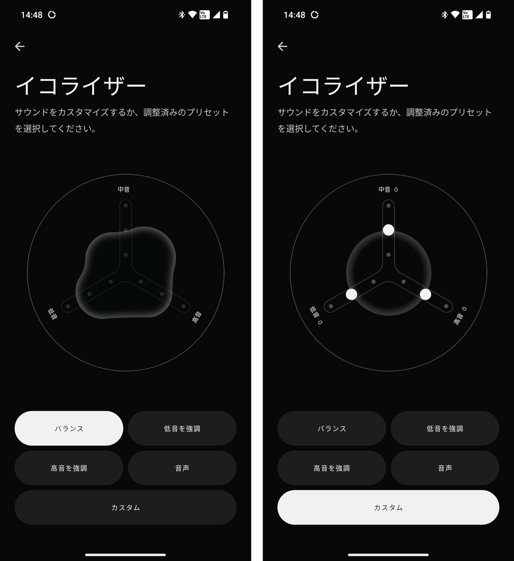 イコライザーはプリセットされているものから選ぶほか、自分でカスタマイズすることも可能