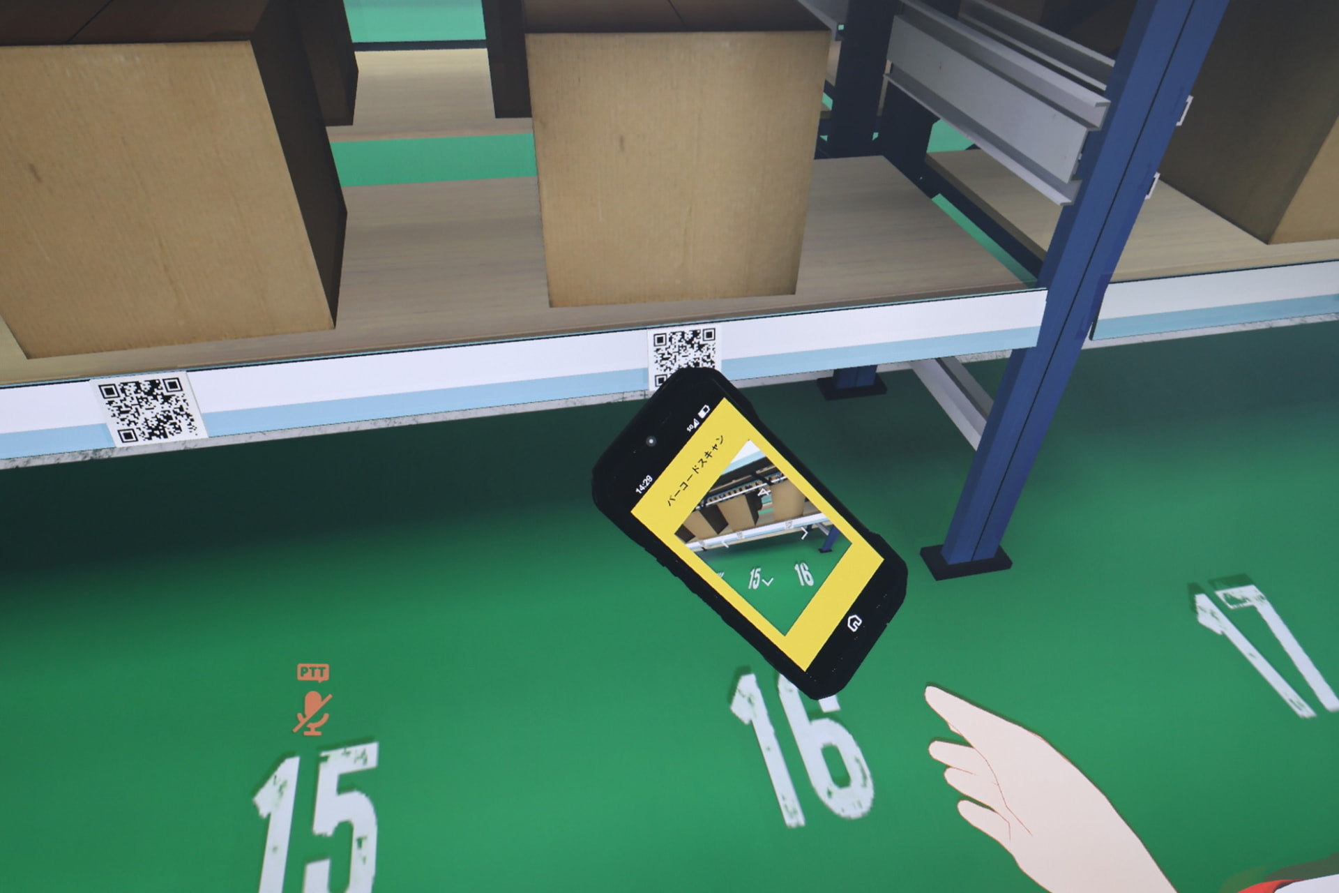 運んだ後、棚の2次元コードを読み込み、作業完了