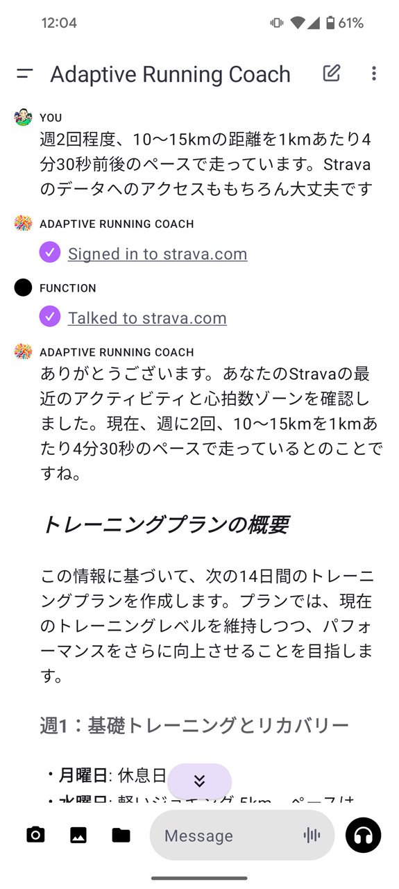 Stravaのデータをもとにアドバイスしてくれる