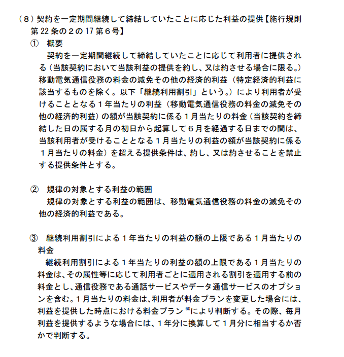 現行のガイドラインでは、61ページ目に長期利用者優遇の禁止が規定されている