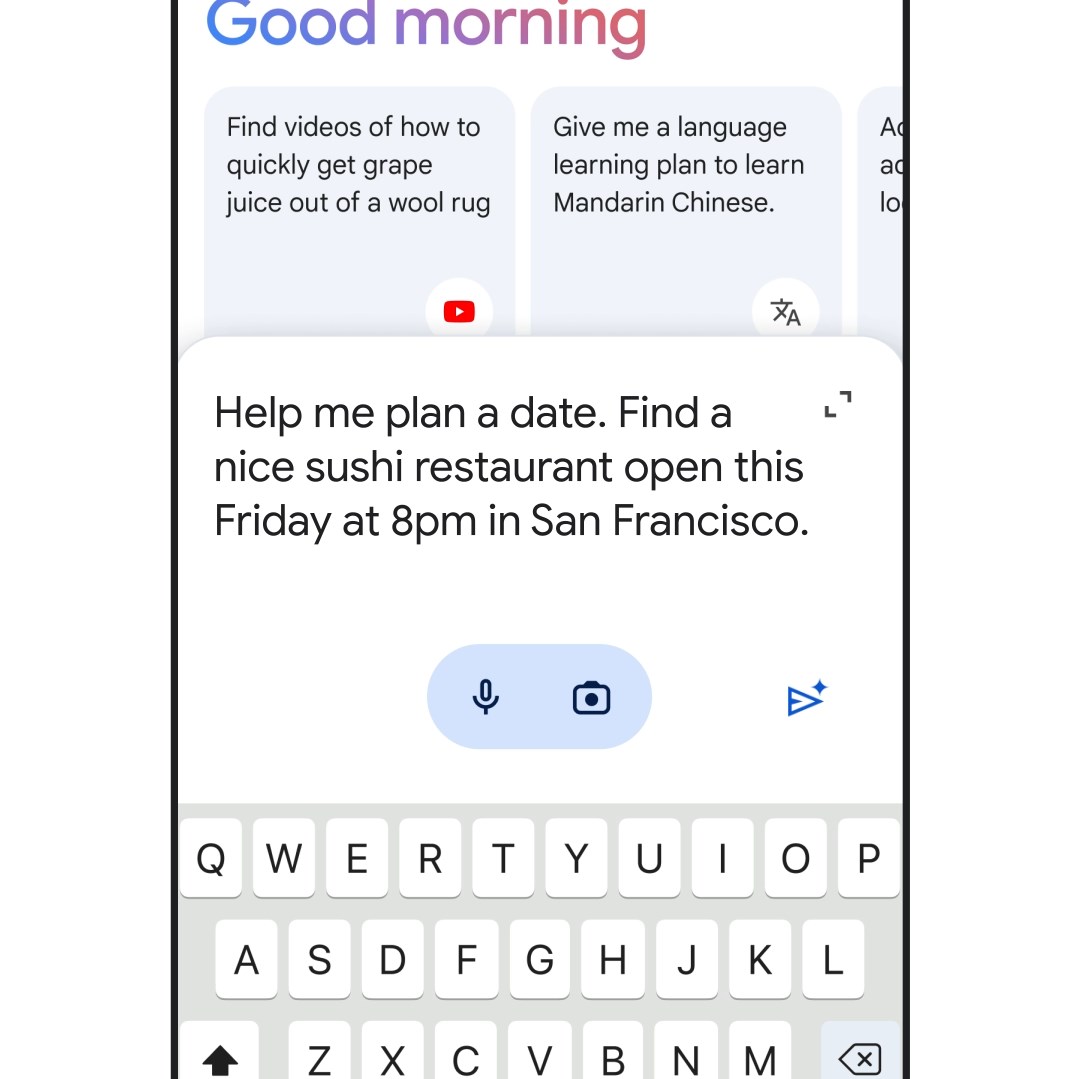 「デートの計画づくりを助けて。サンフランシスコで今週金曜の夜8時に空いてる寿司屋を見つけて」と問うと……