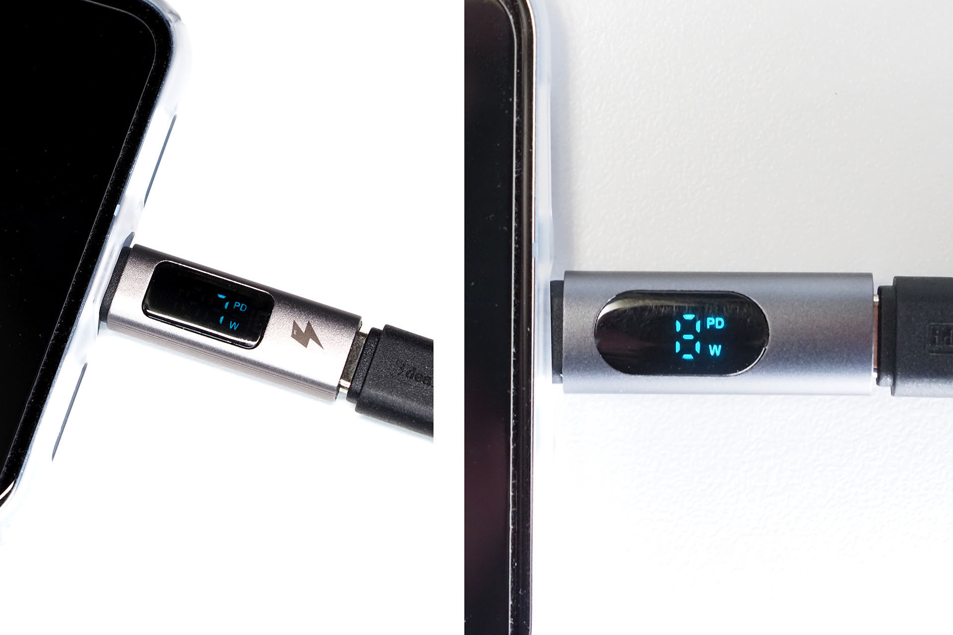 それぞれのアダプターの表示例。ほぼ同じ。正確性については不明なので、数値は目安として見るべきかもしれない。実際の表示は写真ほど鮮明でないように見える。