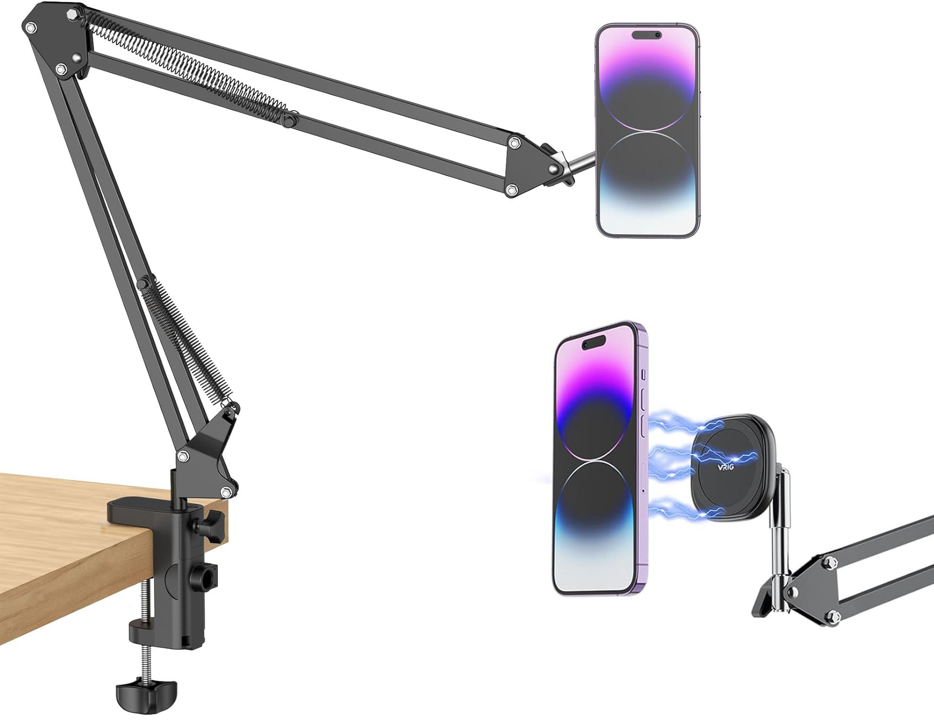Zライト的なアームの先端にMagSafe対応スマートフォンホルダーがある製品。これが俺のiPhone俯瞰撮影の快適さをガラリと変えた。※画像はAmazon商品ページより抜粋。