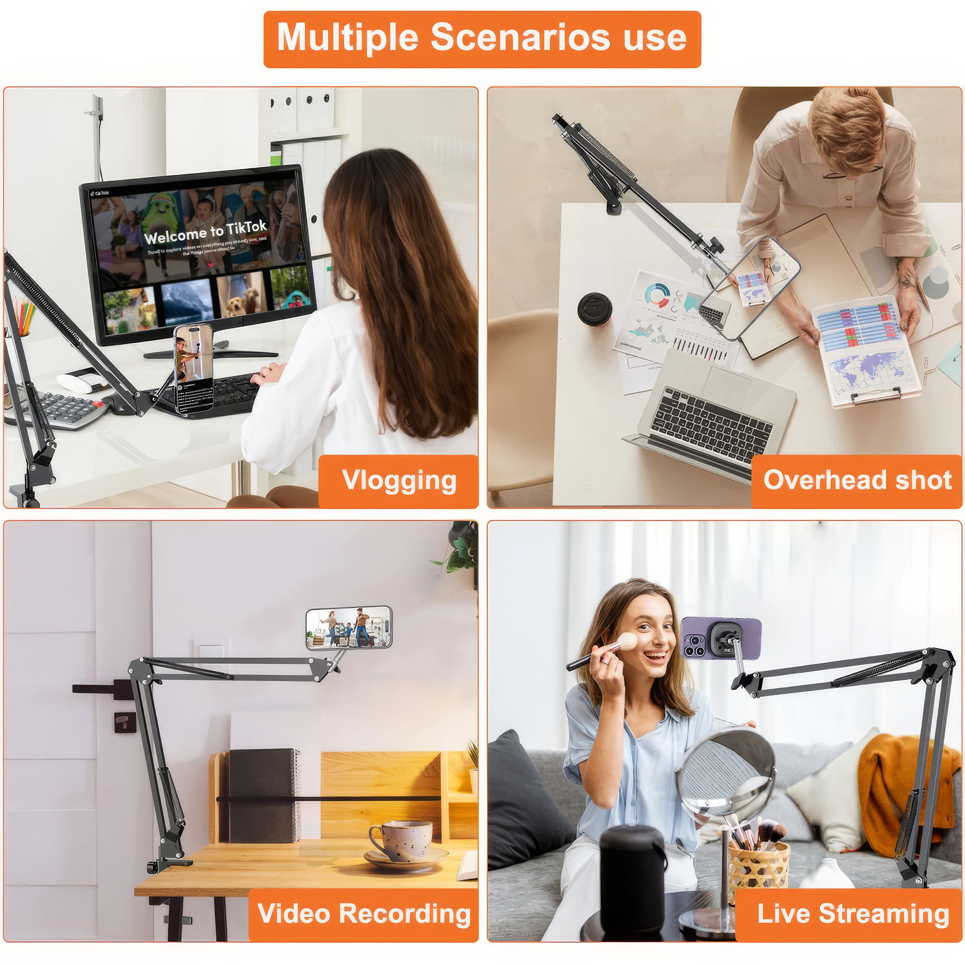 Vlog、俯瞰撮影（プレゼンなど）、動画撮影、ライブストリーミングなど、いろいろな用途に使える。※画像はVRIG商品Webサイトより抜粋。