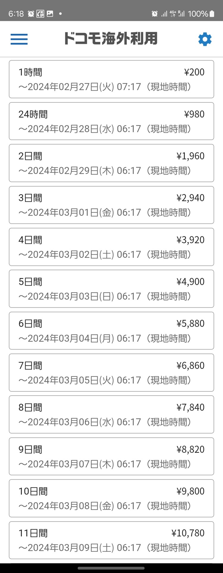24時間980円が大手キャリアの相場。複数日をまとめて購入したり、事前予約したり、特定の国や地域は安くなったりすることはあるが、日数が多くなるほど負担は増える