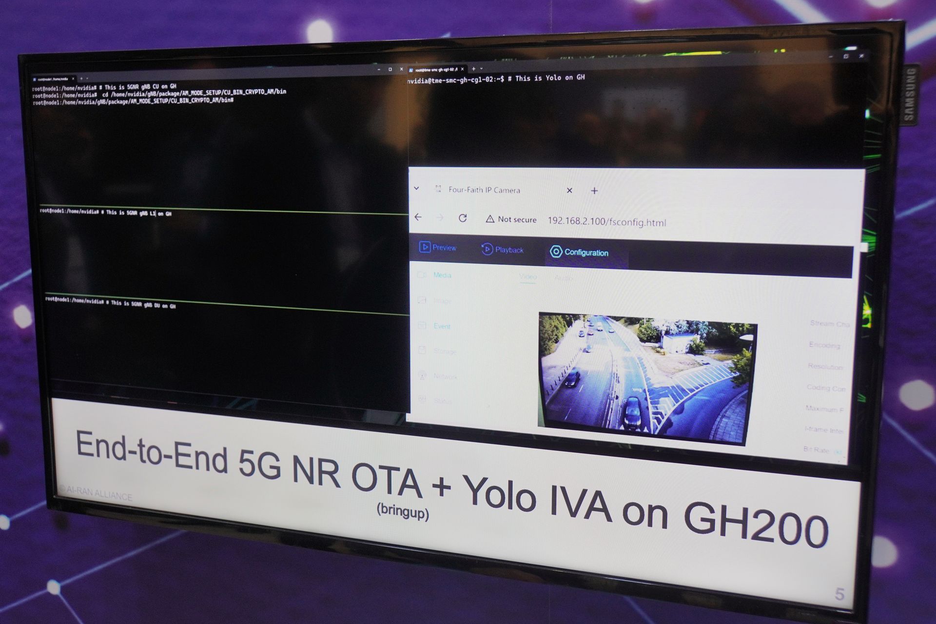 vRAN上で、MECに近い処理を行うのが、AI on RAN。写真は、カメラ映像の処理をネットワーク側で行っているデモになる