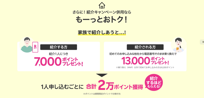 家族なら1人あたり2万ポイント獲得できる