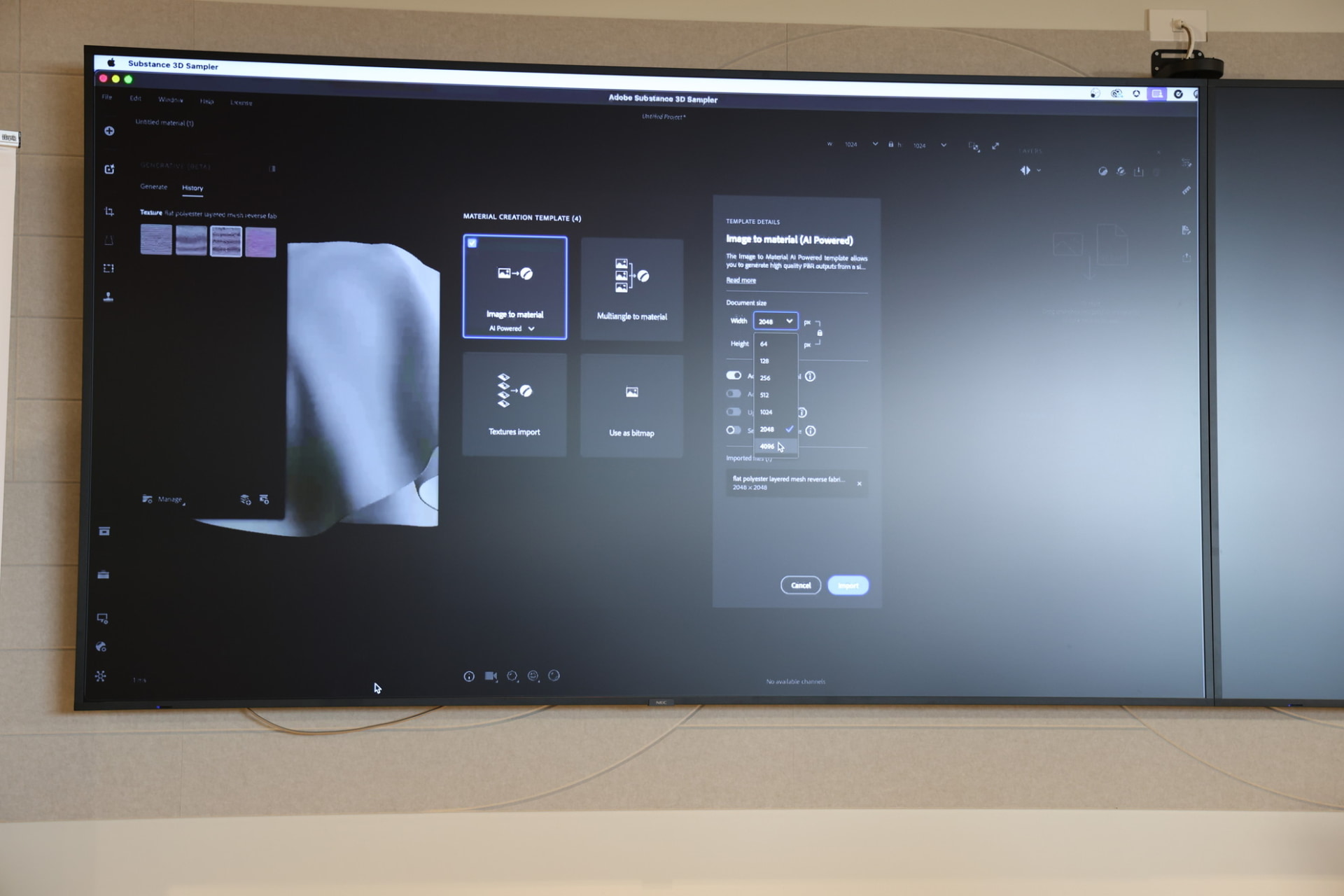 布地のオブジェクトをプロンプトで生成する。いくつかのデザイン候補が登場するので、好みの物を選択、もしくは再生成できる