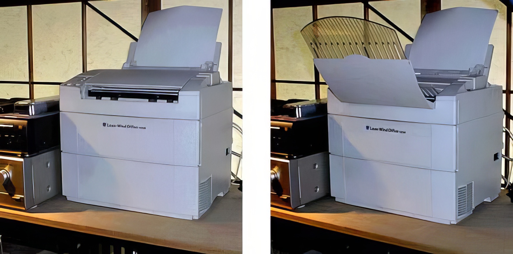 1997年に使用中だったFUJIXEROX「LaserWindOffice105W」。<a href="https://pc.watch.impress.co.jp/docs/article/970325/relay31.htm" class="strong bn" target="_blank">レビュー記事</a>の写真をAIで拡大しているので、細部が捏造気味。