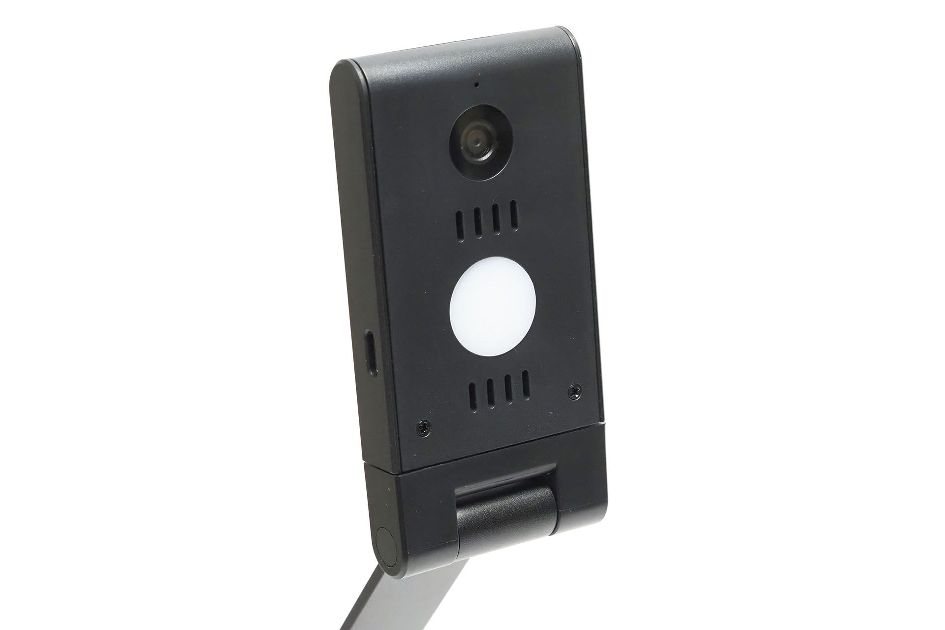 カメラはAF（オートフォーカス）対応。丸く白いものはLED照明。マイクも内蔵している。