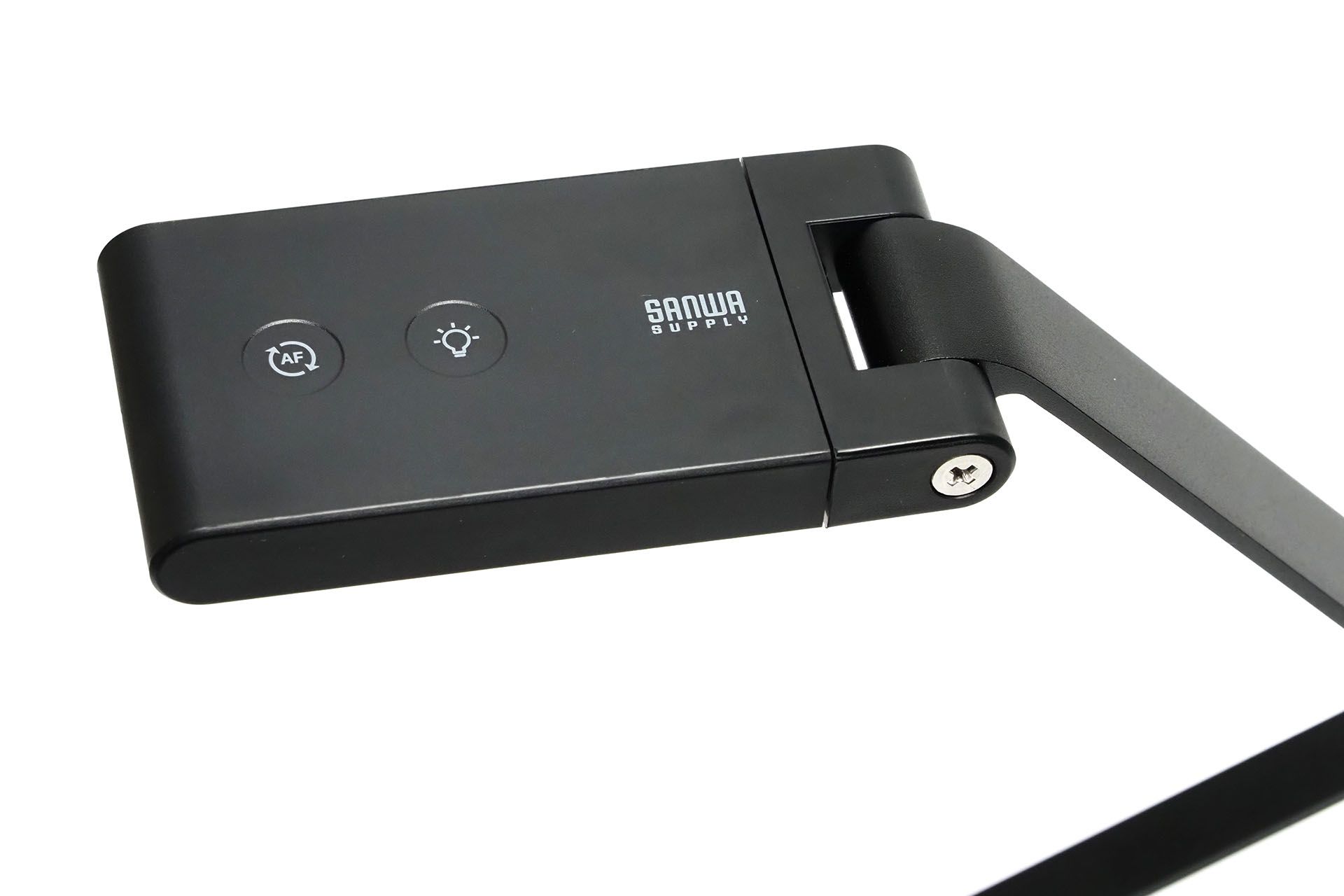 カメラ部の反対側には2つのタッチ式ボタンがあり、AFでピントを合わせたり、LEDライトの点灯・調光を行える。AFボタンに長くタッチすると、パソコンなどホストへと送られる映像を180度回転できる。