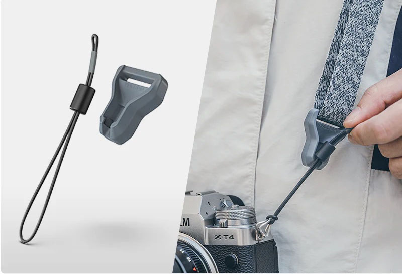 最大の特徴がMaglink（マグリンク）と呼ばれるマグネット式着脱機構。カメラ側のバックルとストラップ端のバックルが、マグネットにより瞬時に結合・固定される。外すときは軽く引き抜くだけでOK。最小限の手間でカメラにストラップを着脱できる。※画像はUlanzi直販サイトより抜粋。