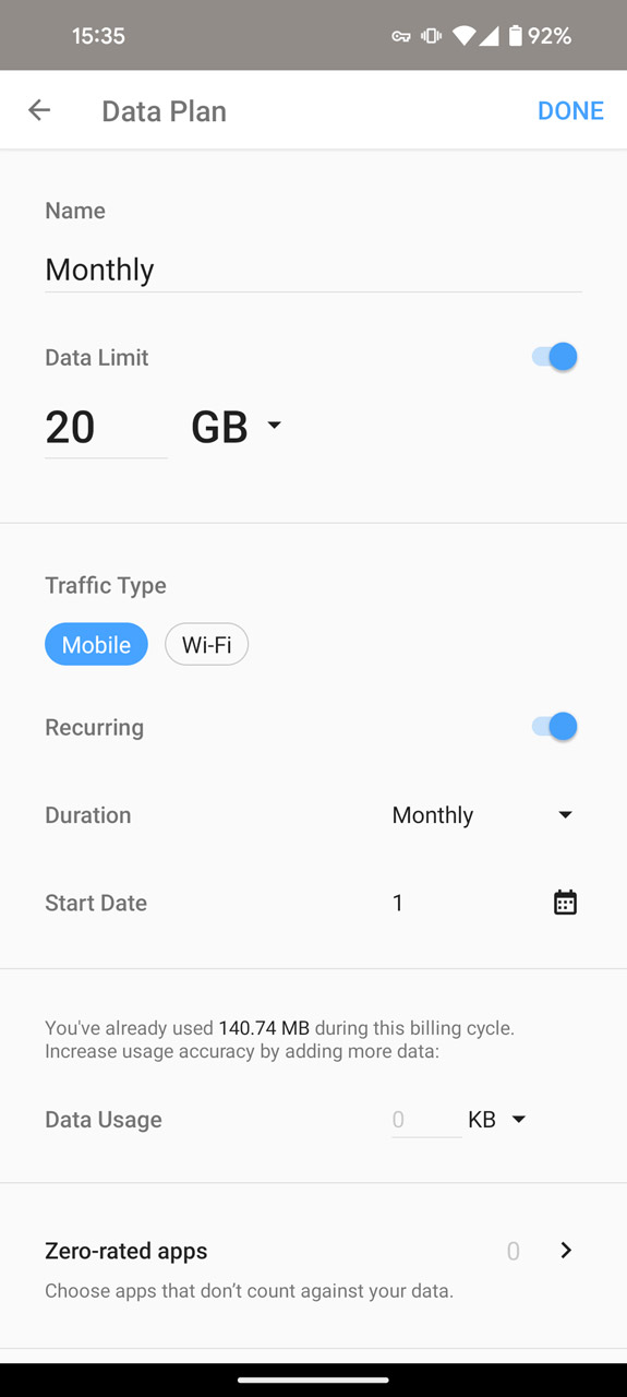 高速データ通信できる上限を設定しておける「Data Plan」機能